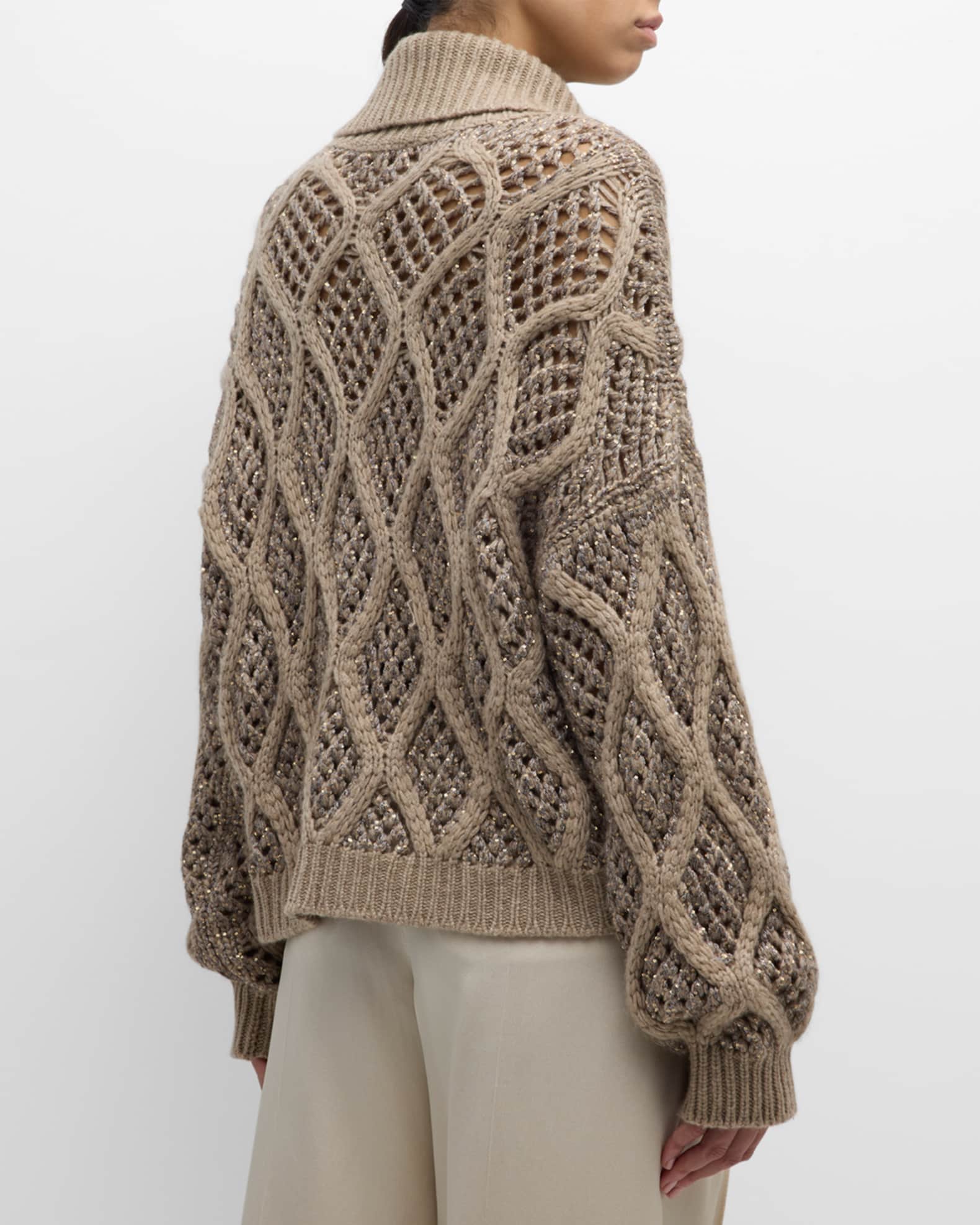 Brunello Cucinelli Opera Cashmere Cable and Net Zip-Up