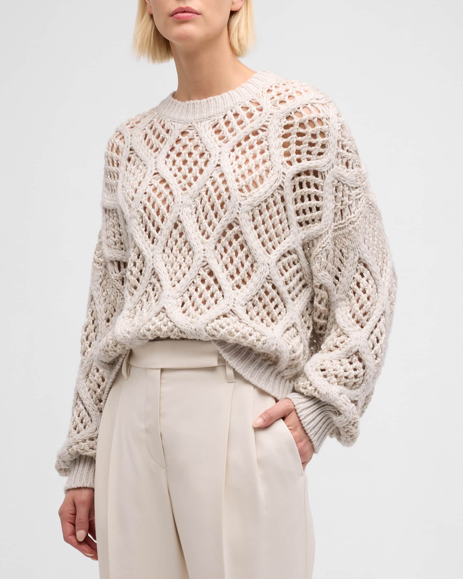 Brunello Cucinelli Opera Cashmere Cable-Knit Net Sweater