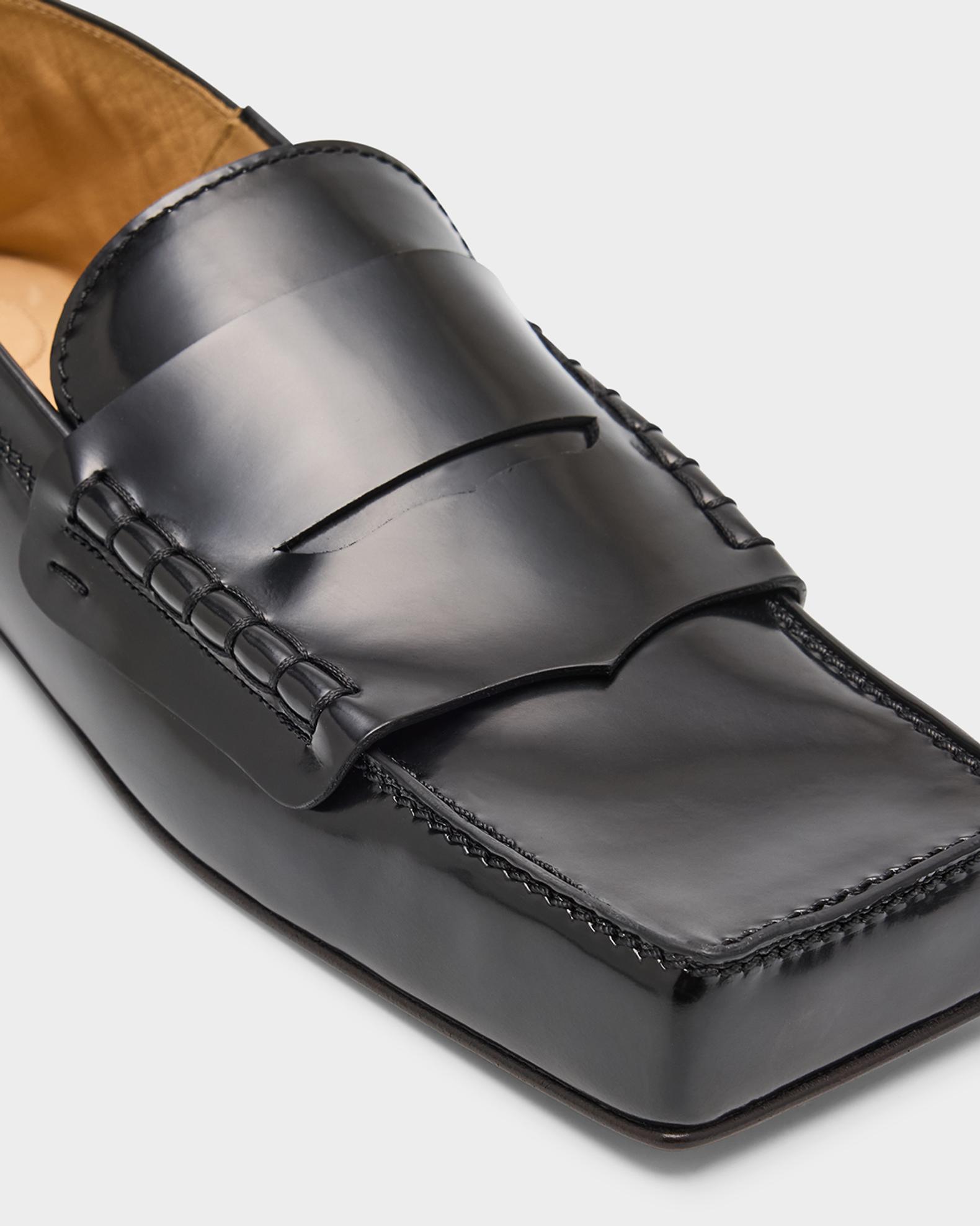 Jacquemus Leather Square-Toe Penny Loafers | Neiman Marcus