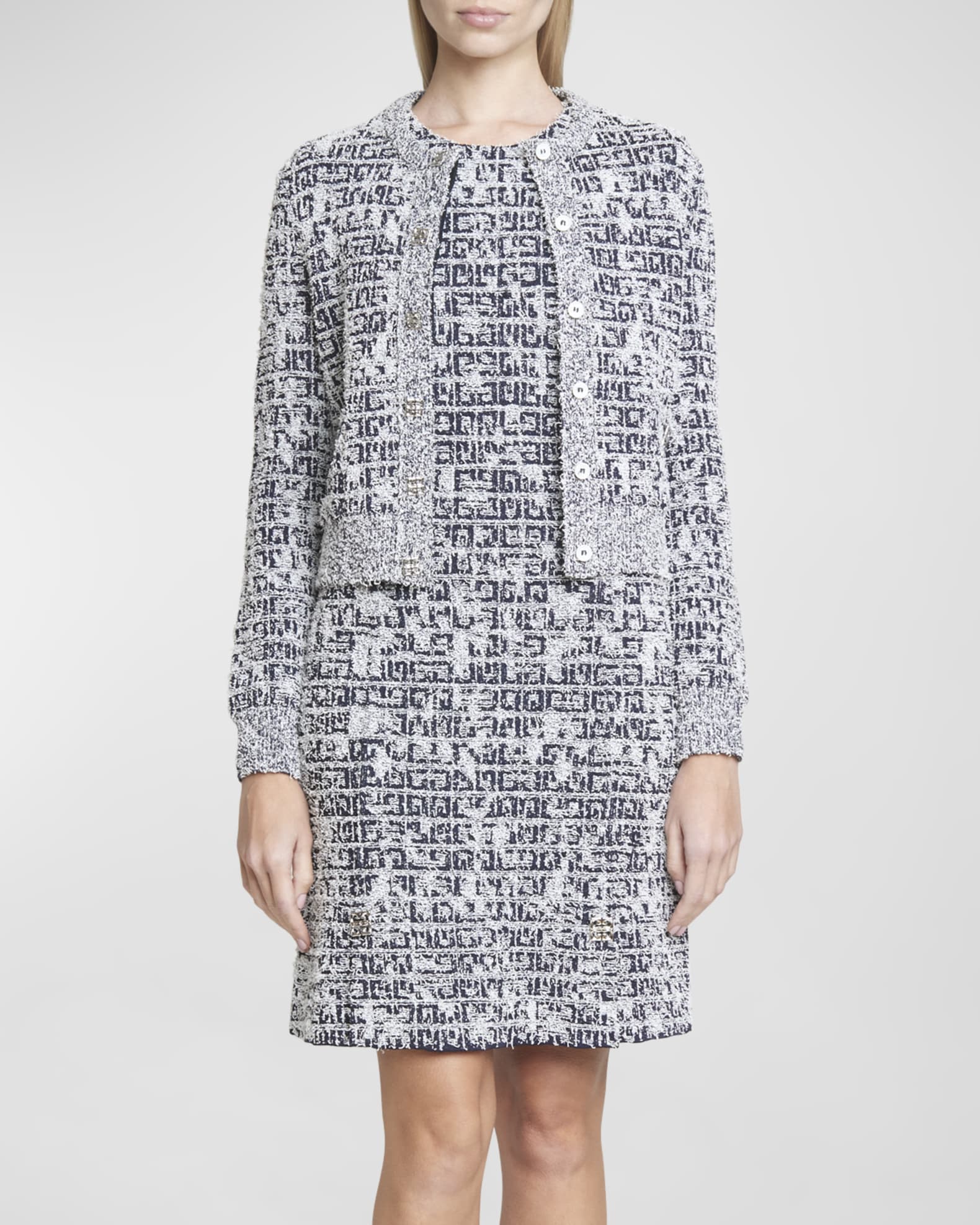 【I AM MARI】24FW★ Chloe Tweed Chiffon Tie One Piece 4G Tweed Look | Neiman Marcus