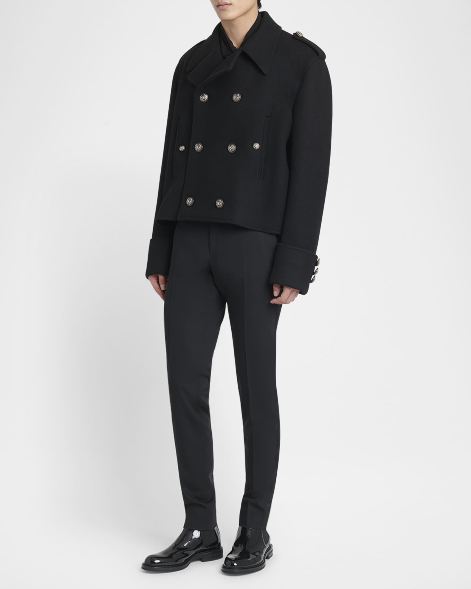 Dolce & Gabbana Black Wool Double Breasted Men Coat Jacket