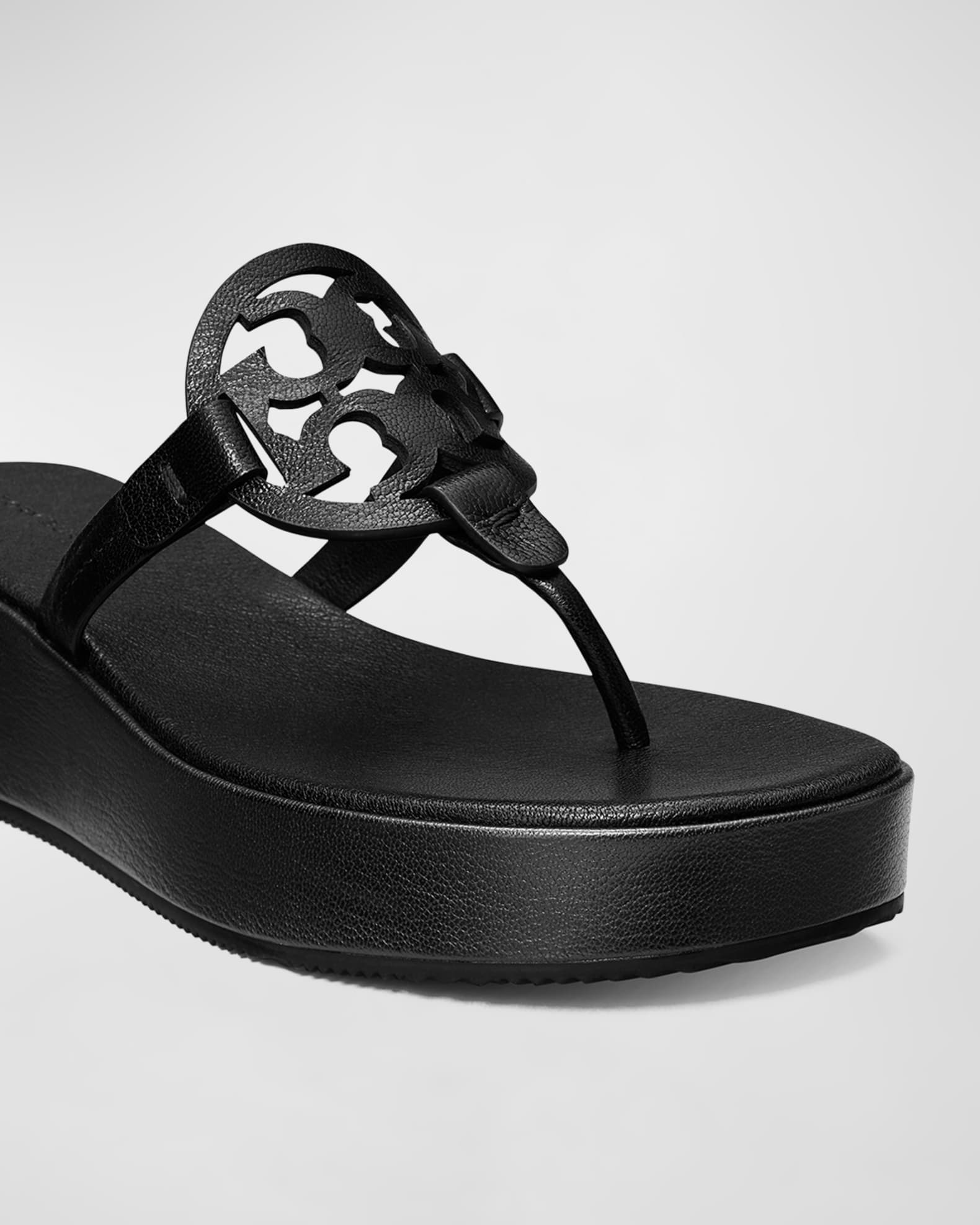 Miller Leather Logo Wedge Thong Sandals