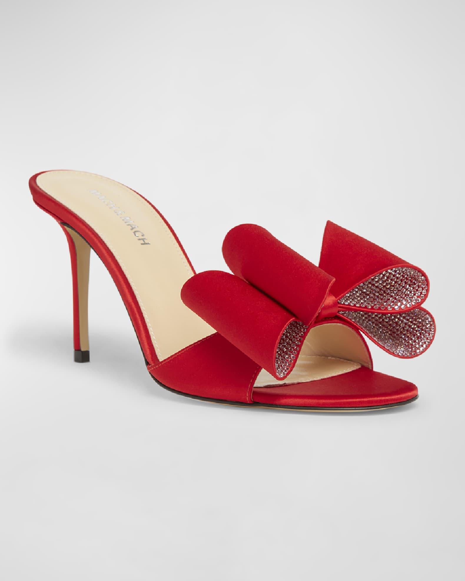 Le Cadeau Satin Crystal-Bow Slide Sandals 1