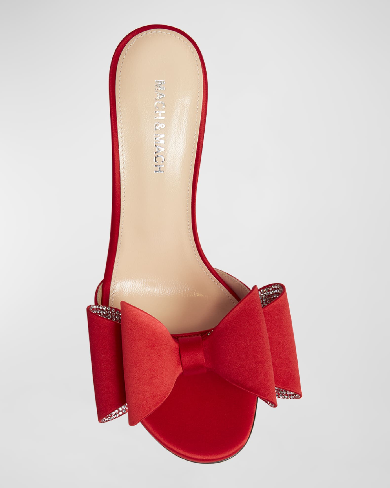 MACH & MACH Le Cadeau Satin CrystalBow Slide Sandals Neiman Marcus
