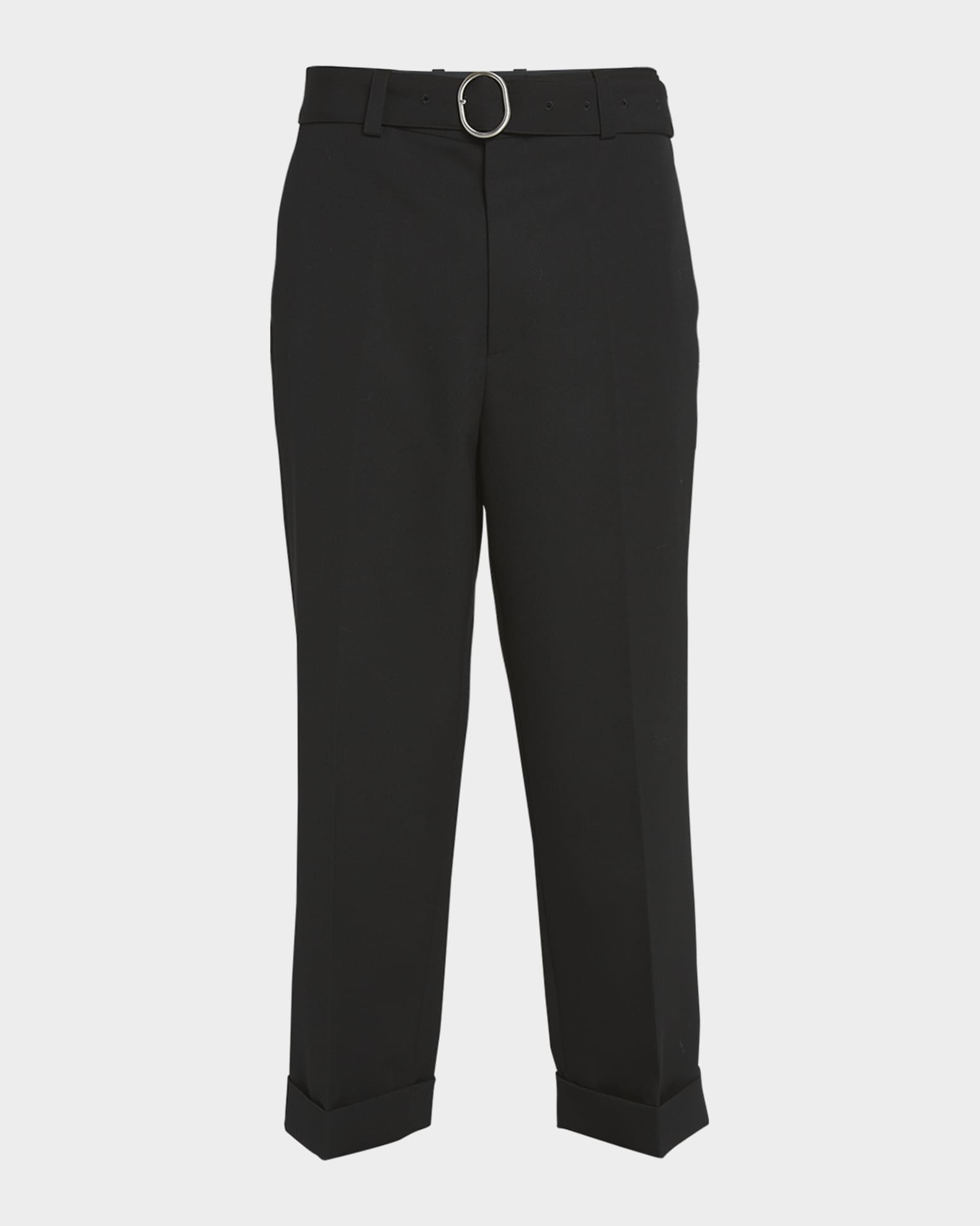 Men's Belted Straight-Leg Cuffed Trousers 0