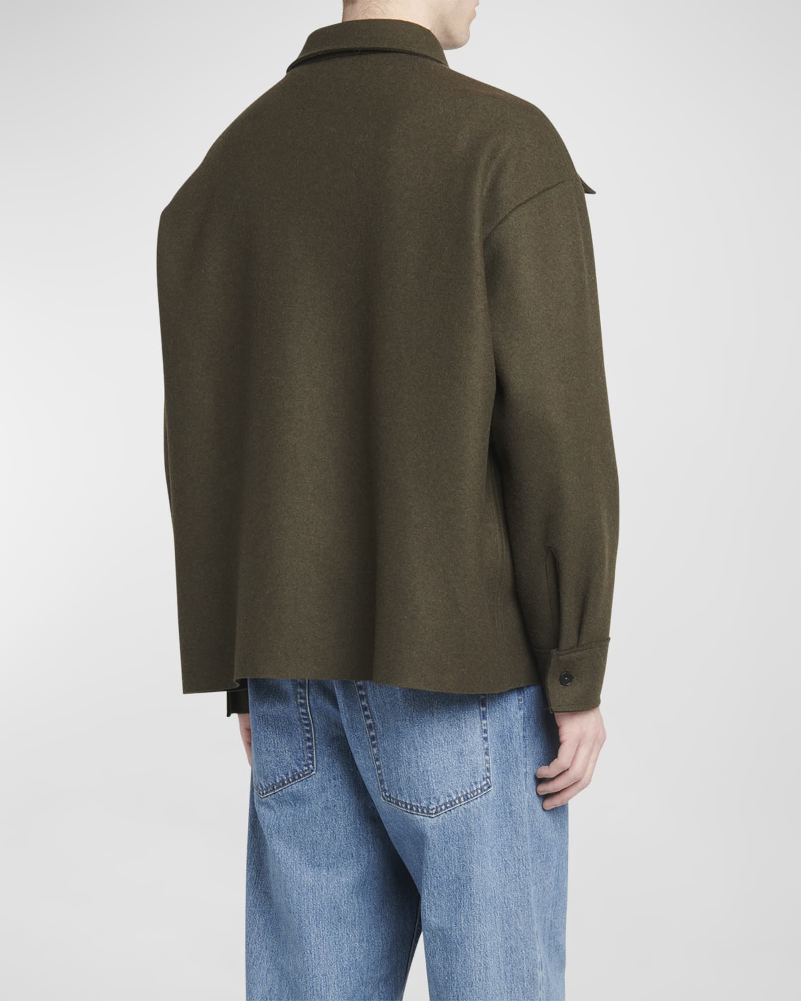 Jil Sander Men's Wool-Blend Pocket Shirt | Neiman Marcus