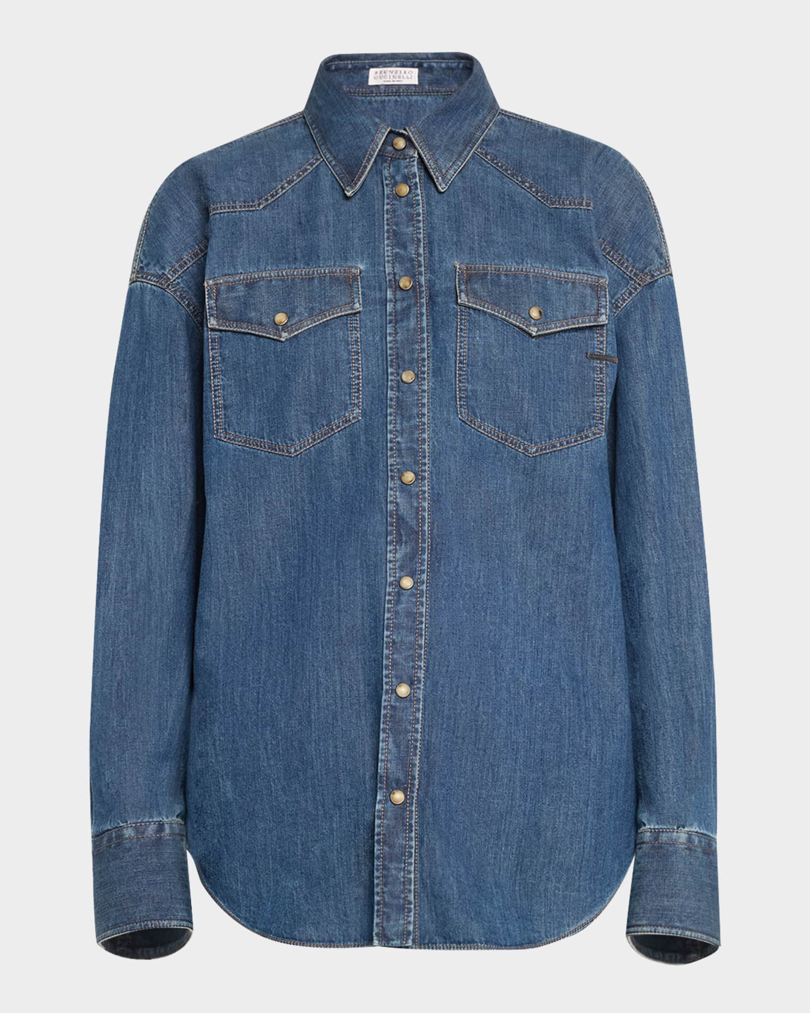 Light Denim Shirt With Monili Tab