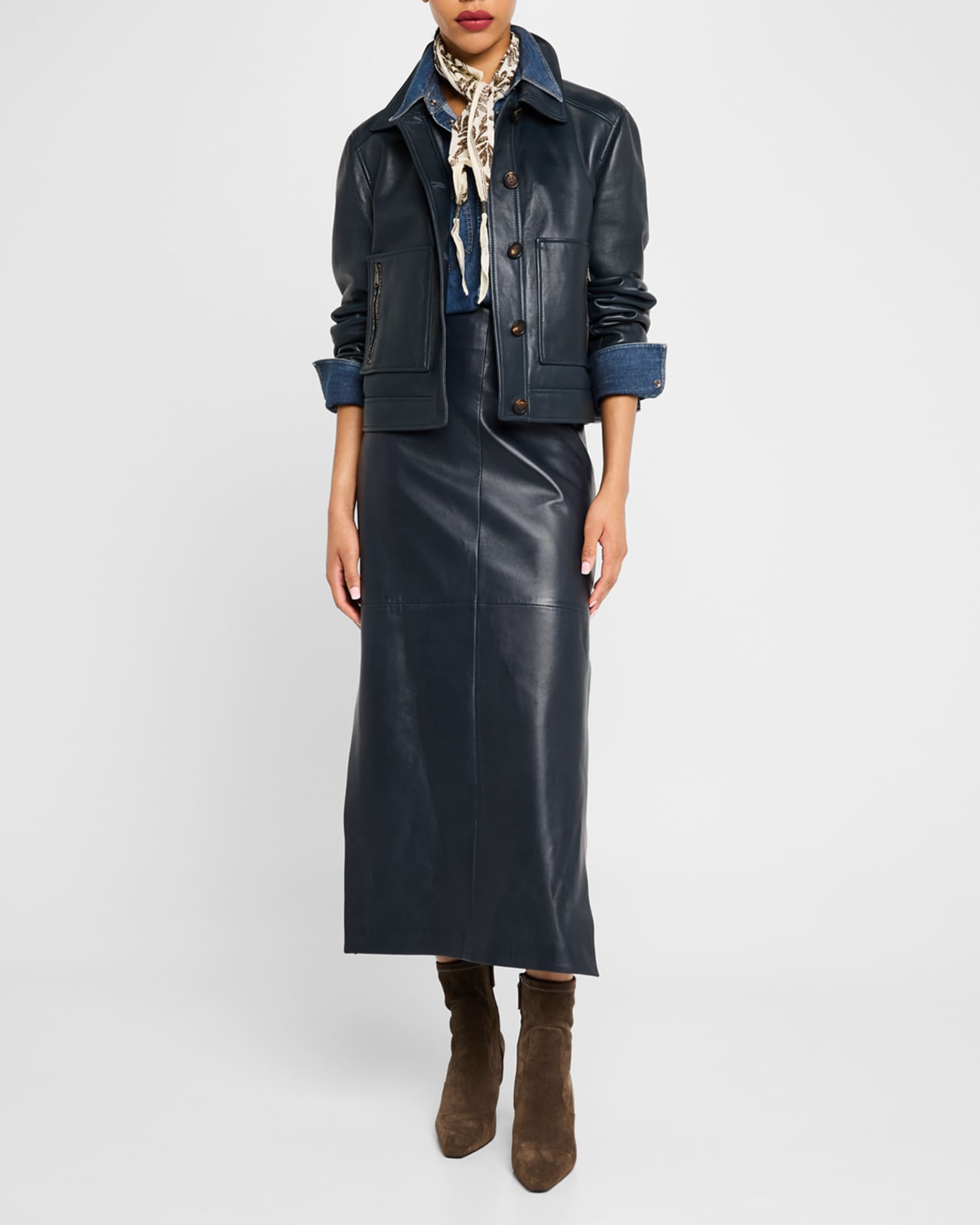 Smooth Glove Leather Crop Jacket With Monili Zip Pockets 1