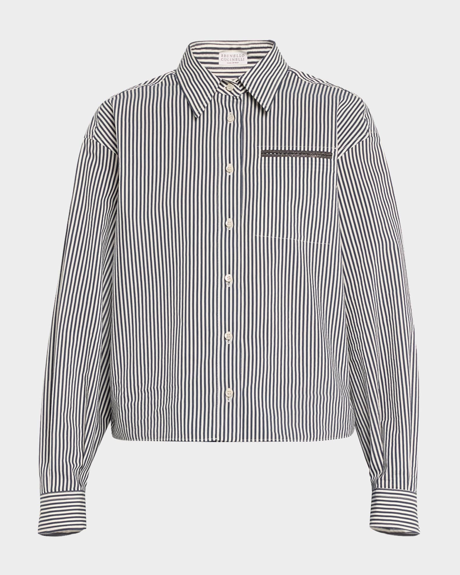Striped Cotton Shirt With Monili Pocket 0