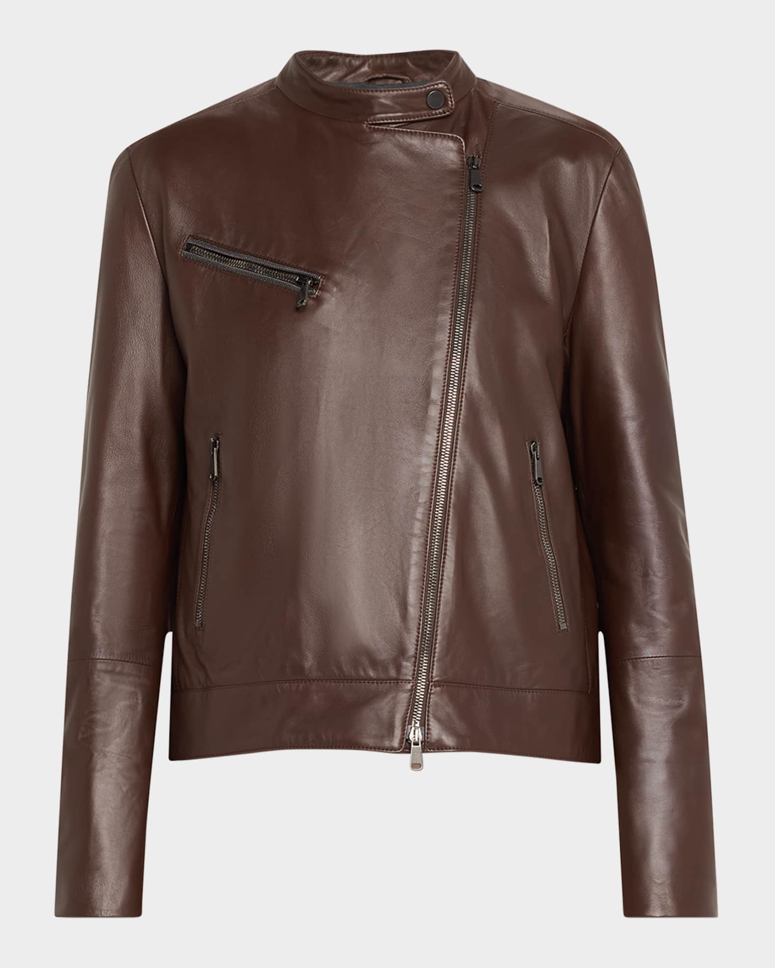 Brunello cucinelli vintage leather biker jacket outlet