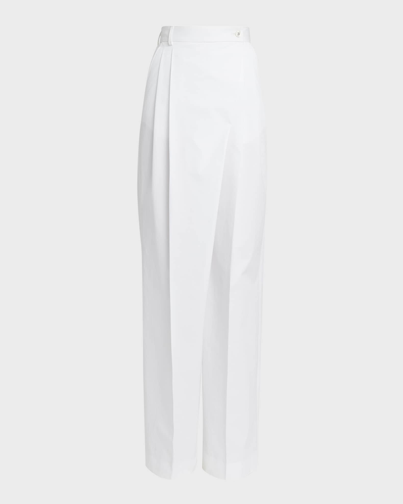 Cotton Popeline Flared Wide-Leg Pants with Frontal French Pockets 0