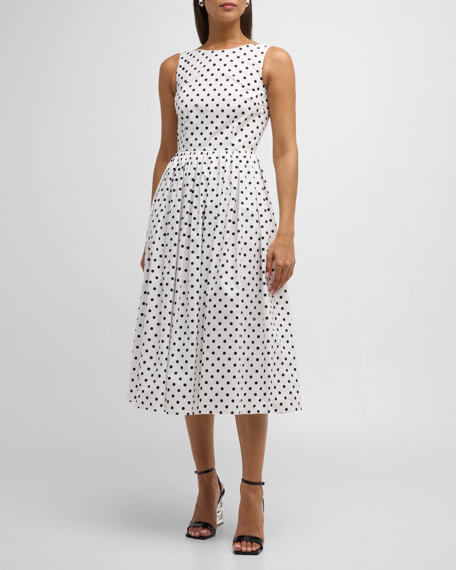 Logo Polka-Dot Print Sleeveless Midi Dress 1