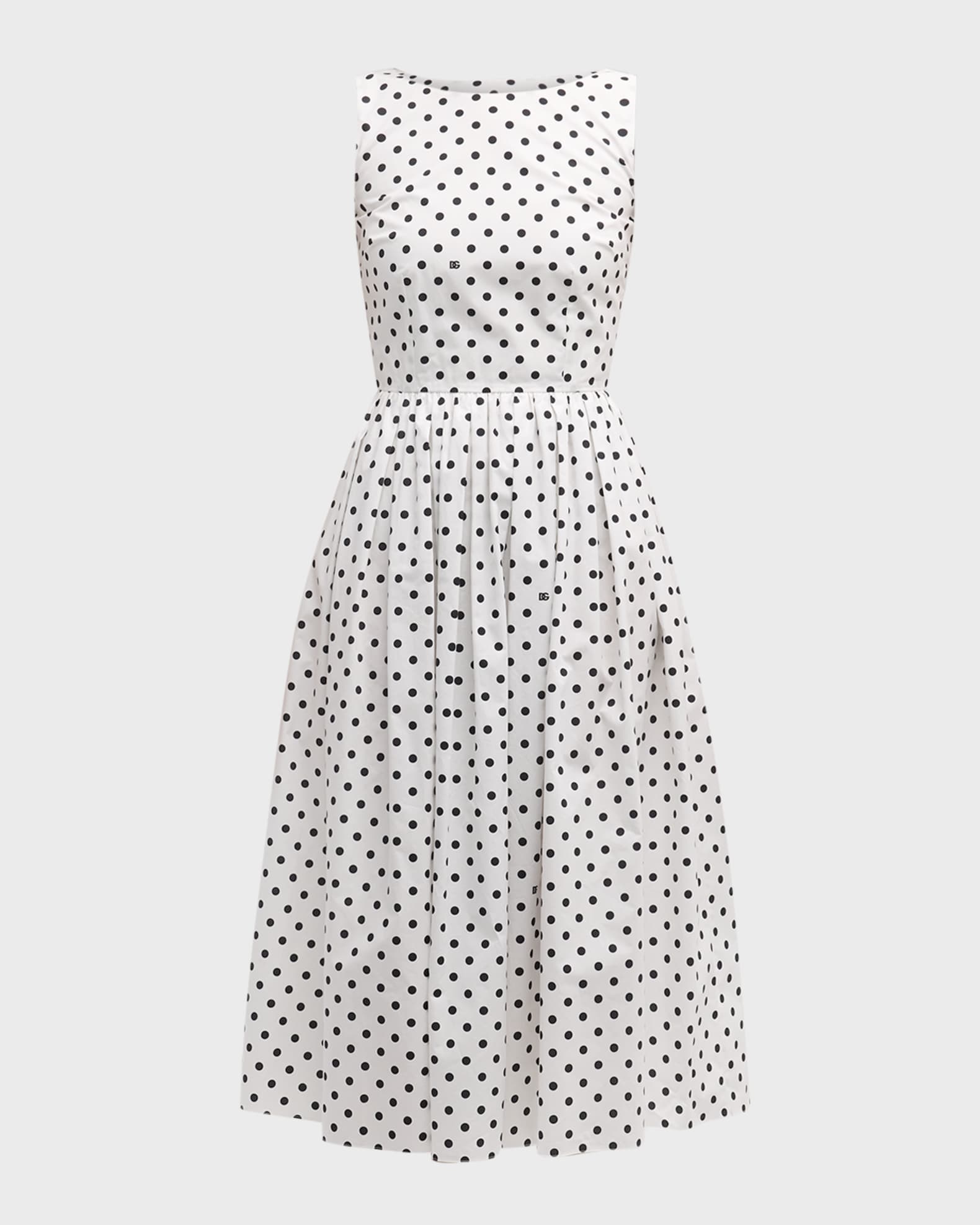 Logo Polka-Dot Print Sleeveless Midi Dress 0