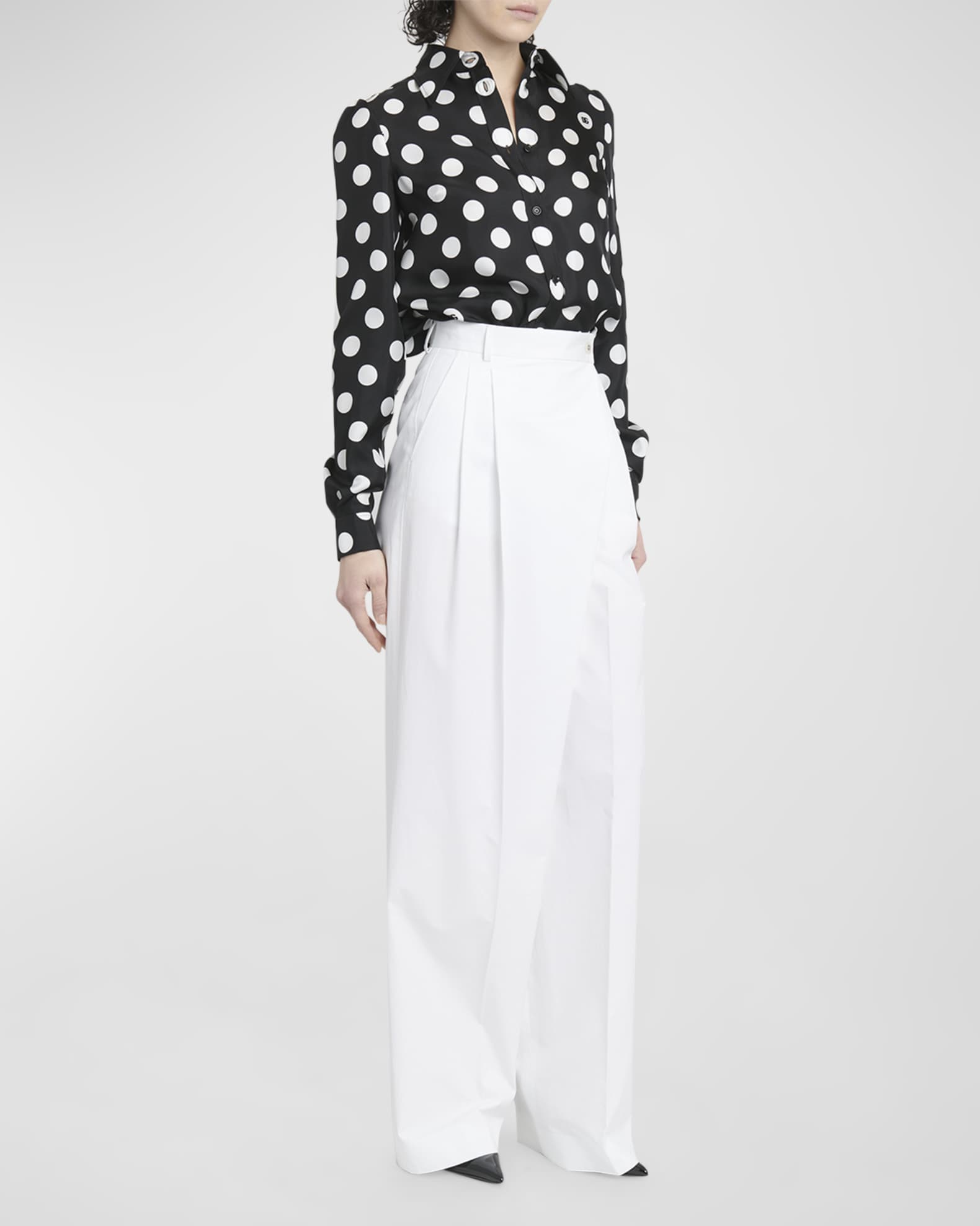 DG Polka-Dot Print Long-Sleeve Silk Twill Shirt 1