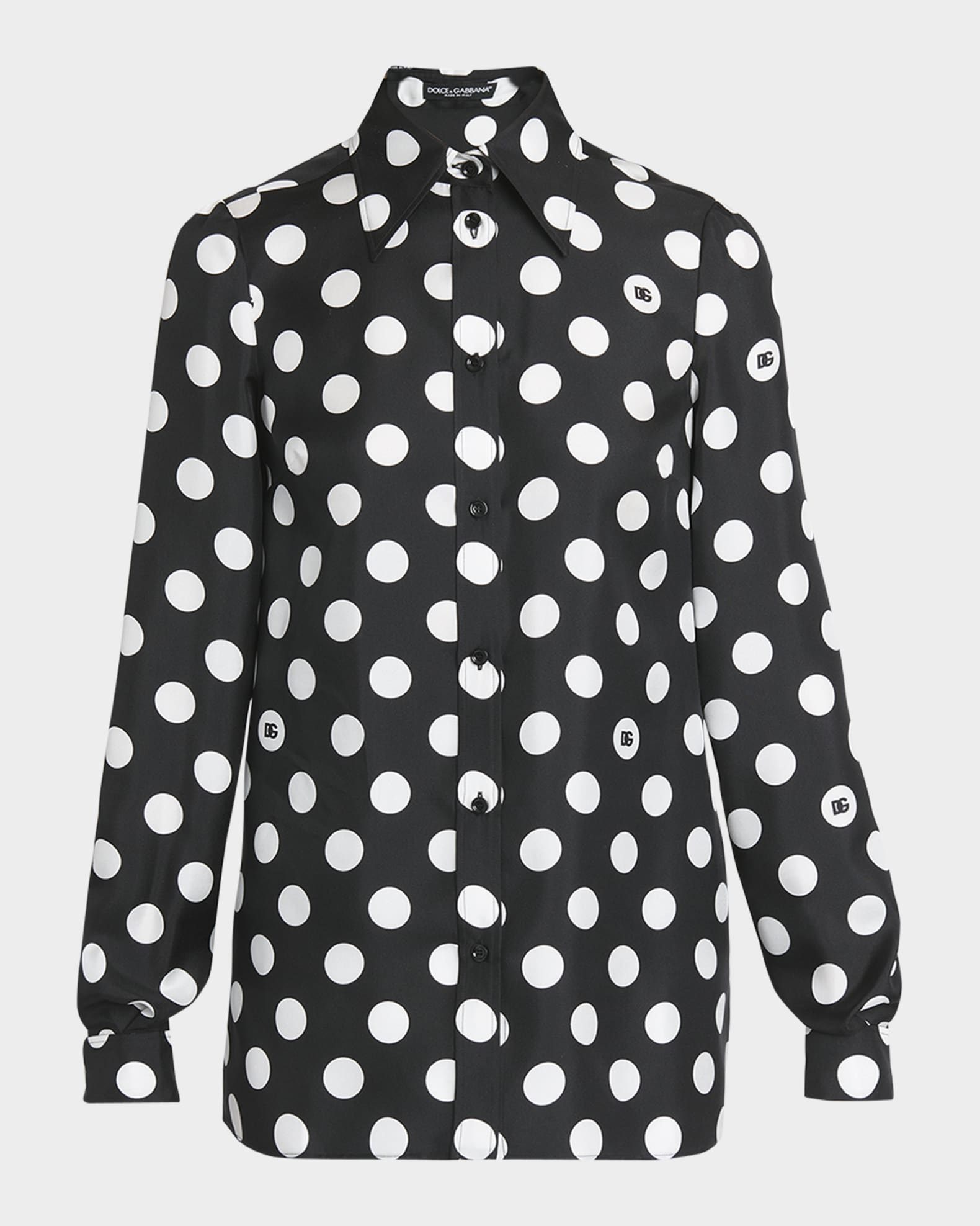 DG Polka-Dot Print Long-Sleeve Silk Twill Shirt 0