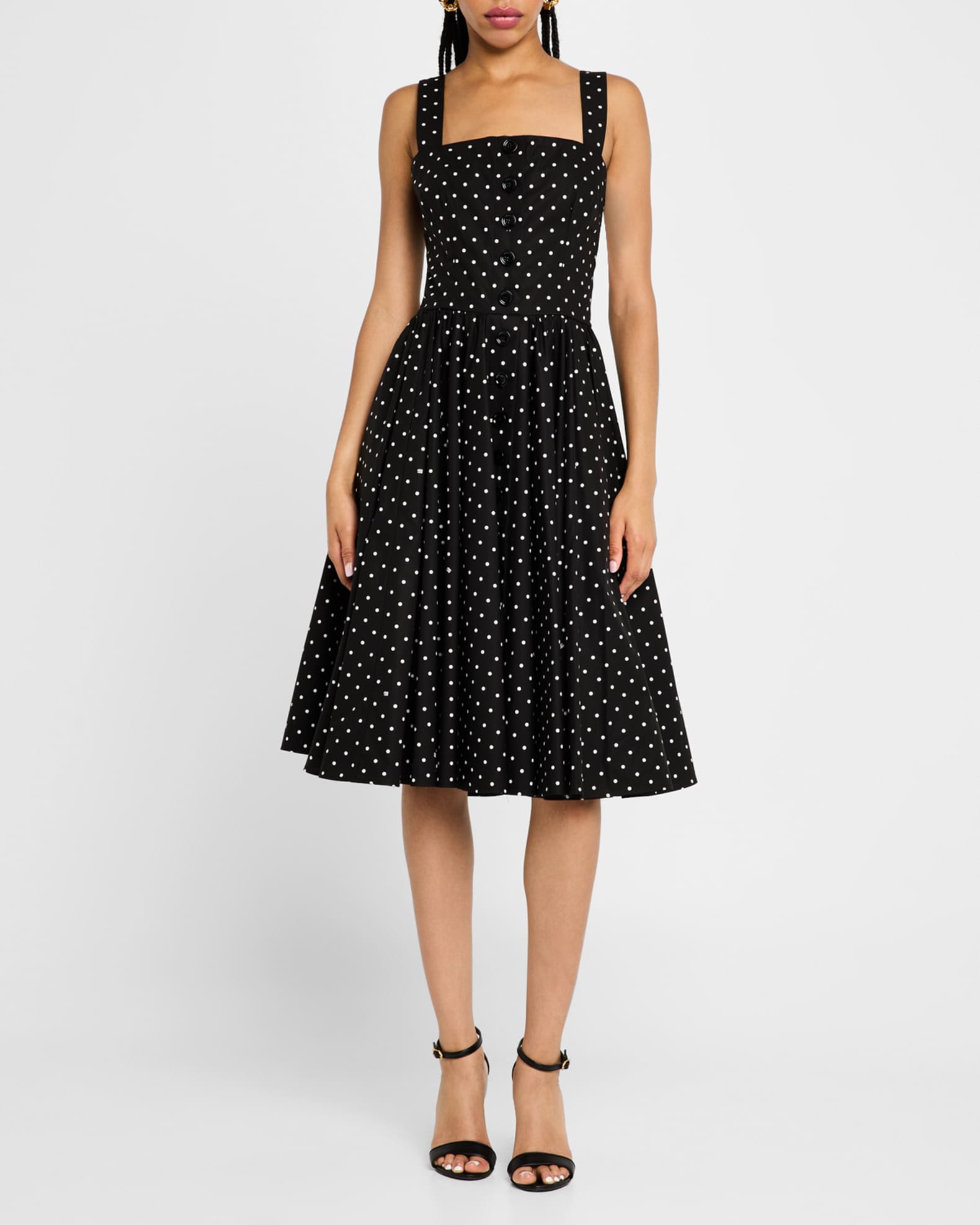 DG Polka Dot Sleeveless Button-Front Cotton Popeline Midi Sundress 1