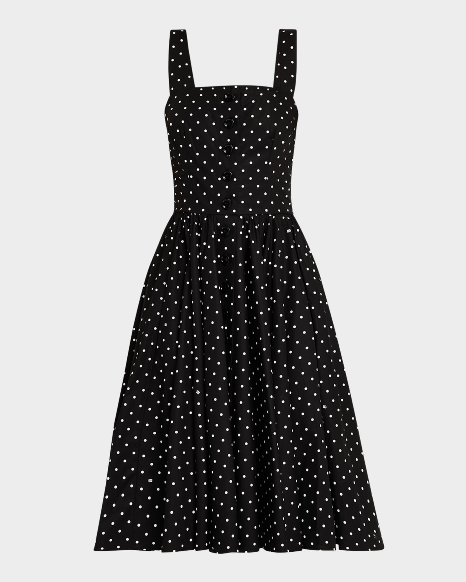 DG Polka Dot Sleeveless Button-Front Cotton Popeline Midi Sundress 0