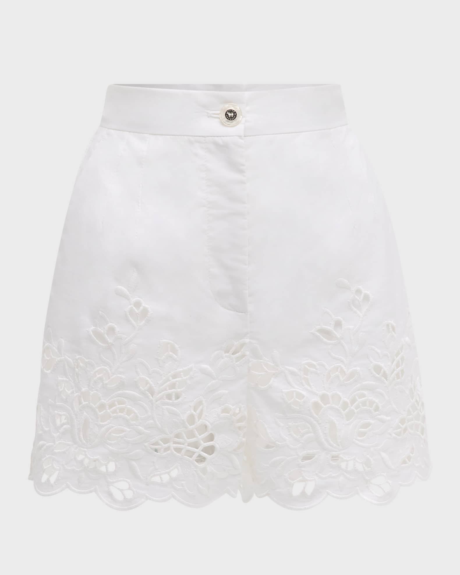 Eyelet Embroidered Cotton Popeline Shorts 0