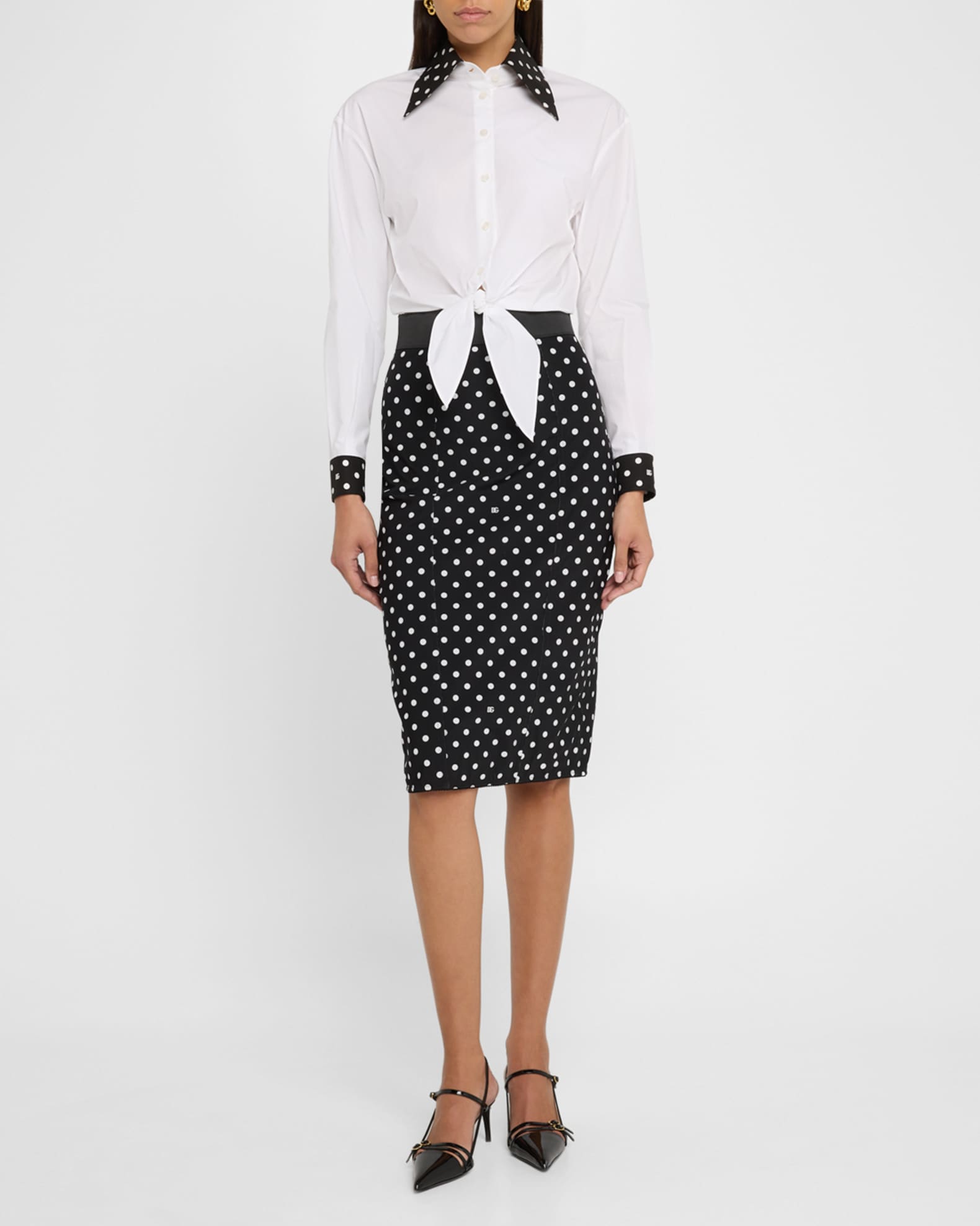 Polka-Dot Collar Tie Crop Cotton Shirt 1