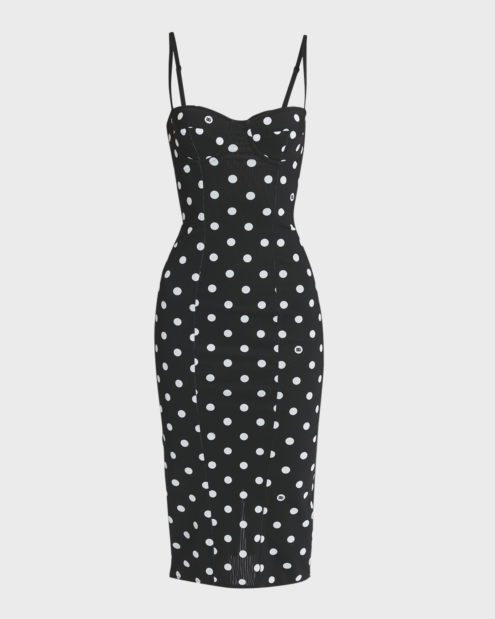 Marquisette Polka-Dot Midi Dress with Corsetry Construction 0