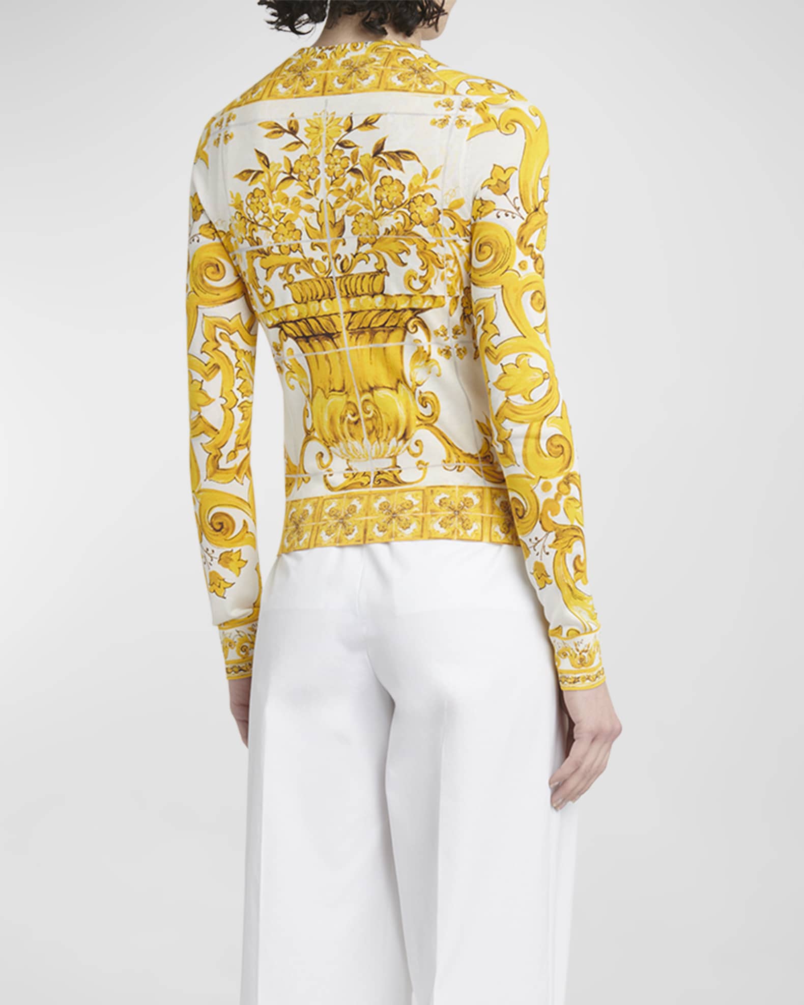 Dolce & Gabbana Black Fur Floral Brocade Zipper Sweater