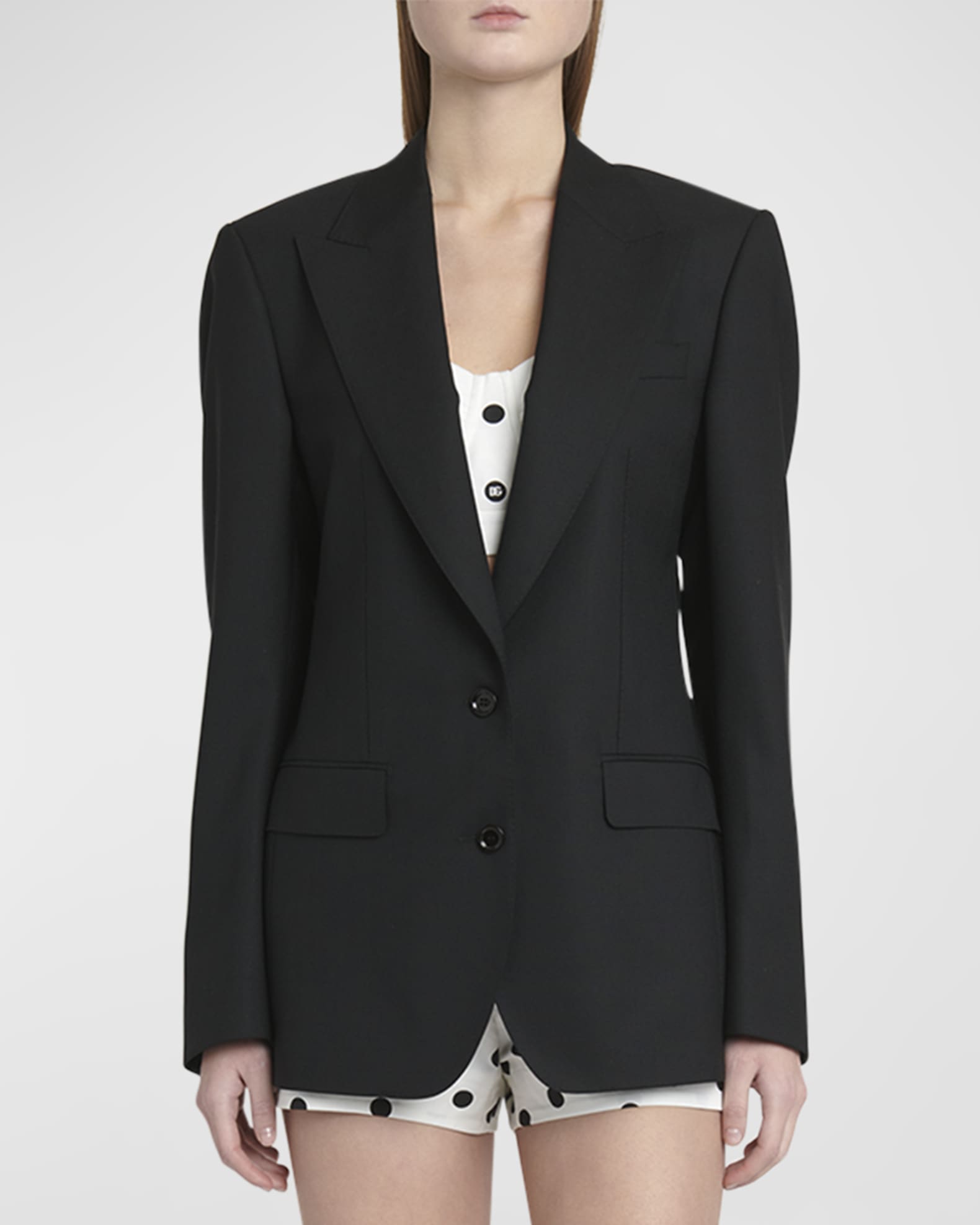 Dolce & Gabbana Black Wool Peak Single Breasted Coat Blazer