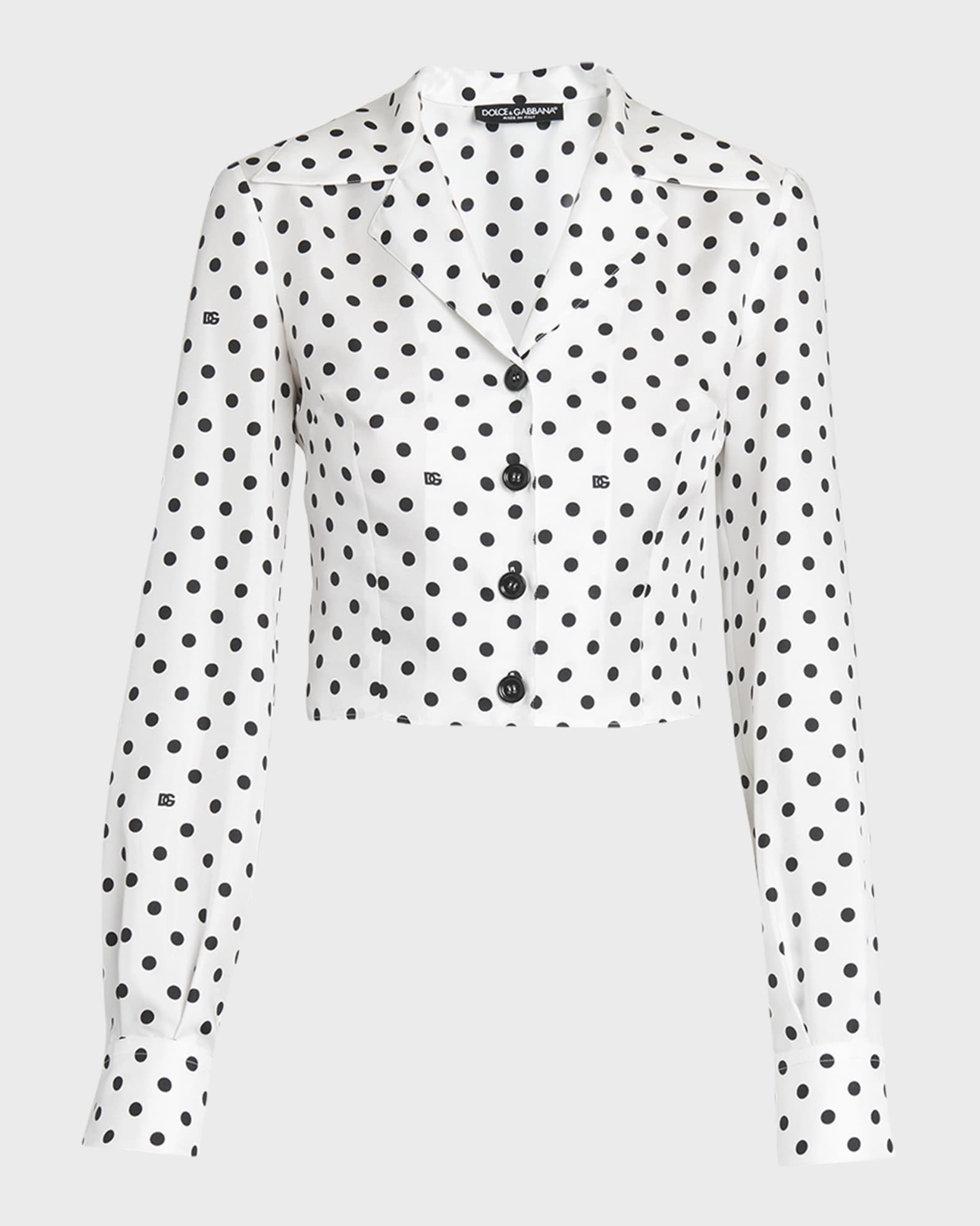 Dolce&Gabbana DG Polka-Dot Print Notch-Collar Silk Twill Shirt