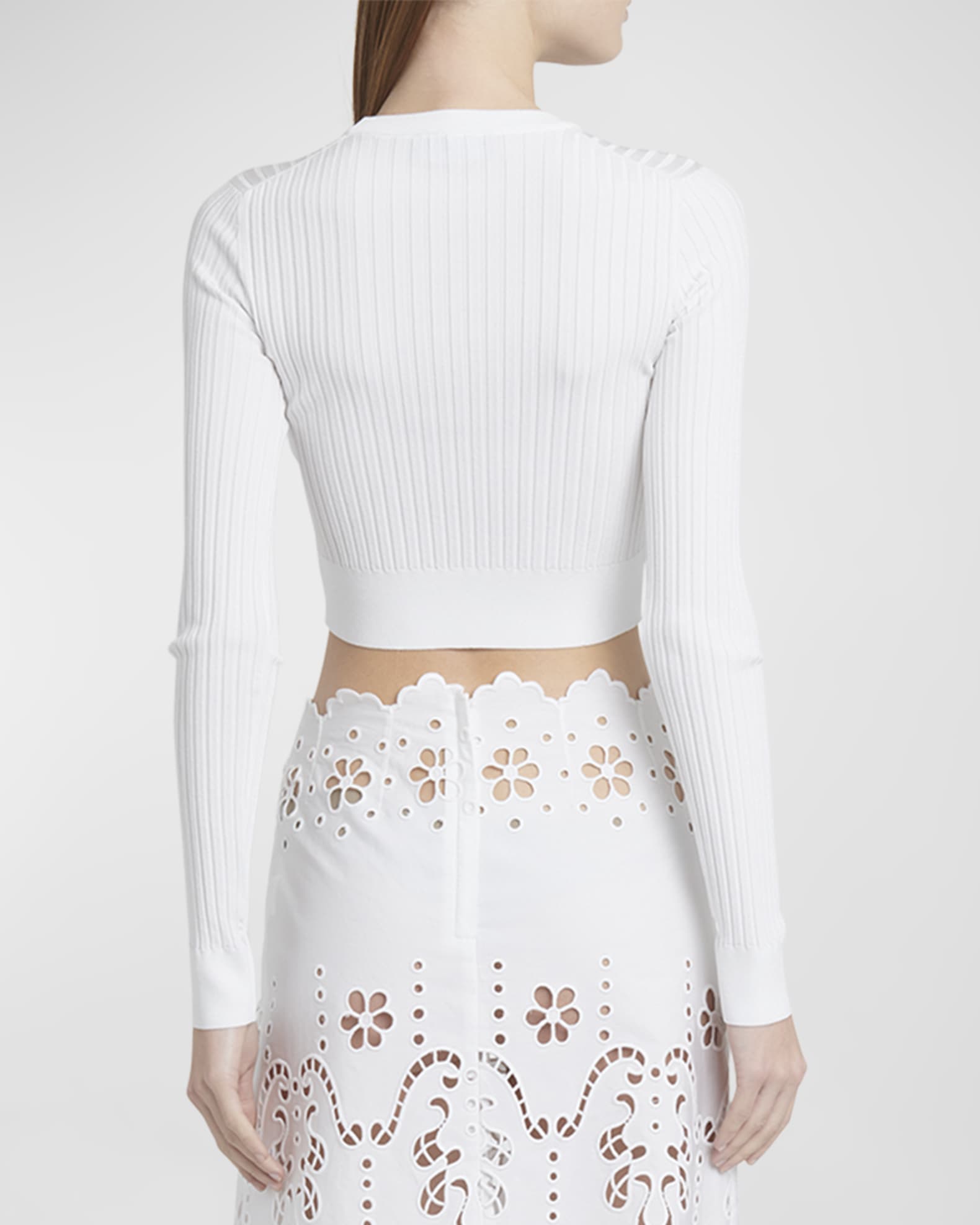 Dolce&Gabbana Crewneck Long-Sleeve Rib Crop Sweater | Neiman Marcus