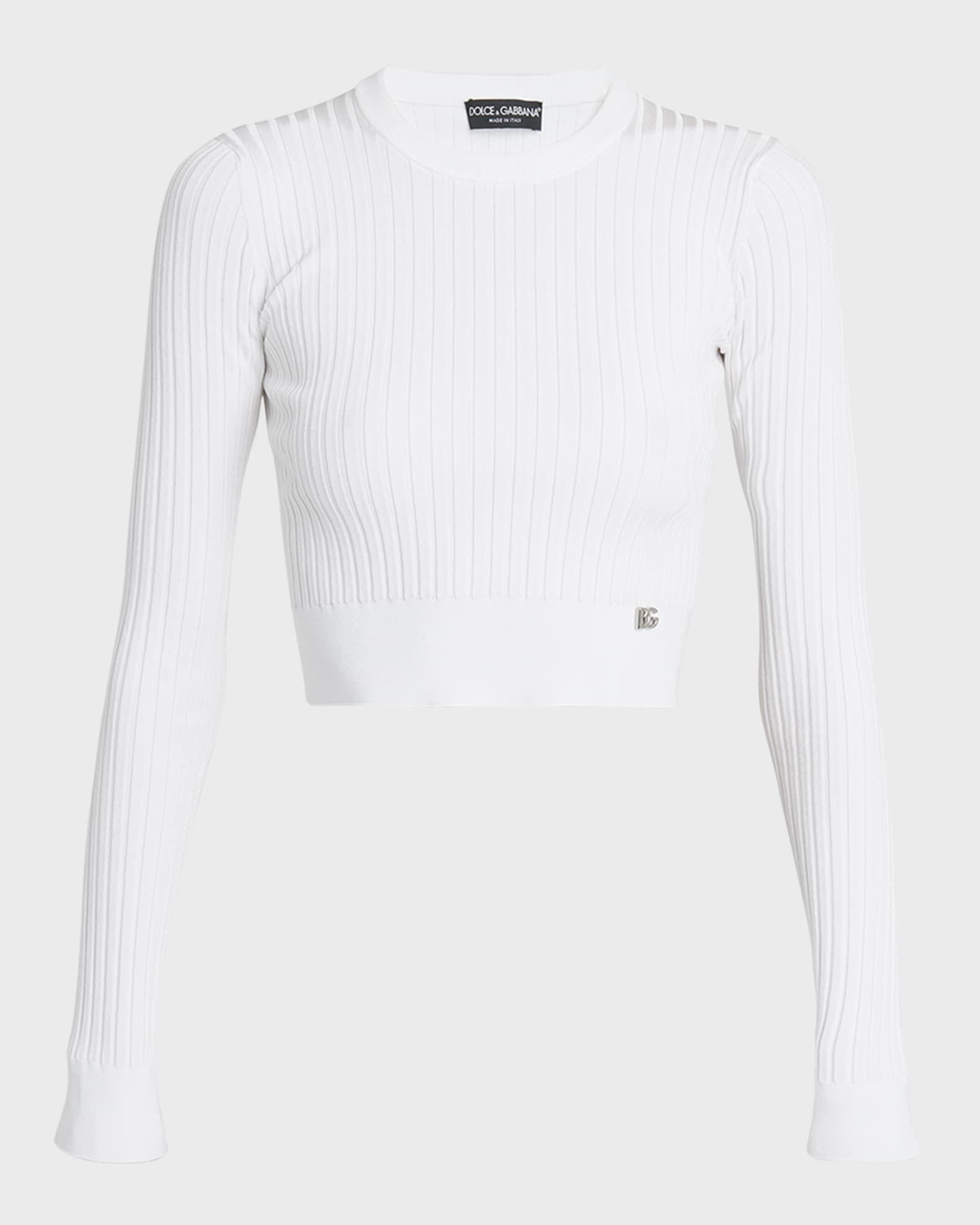 Crewneck Long-Sleeve Rib Crop Sweater 0
