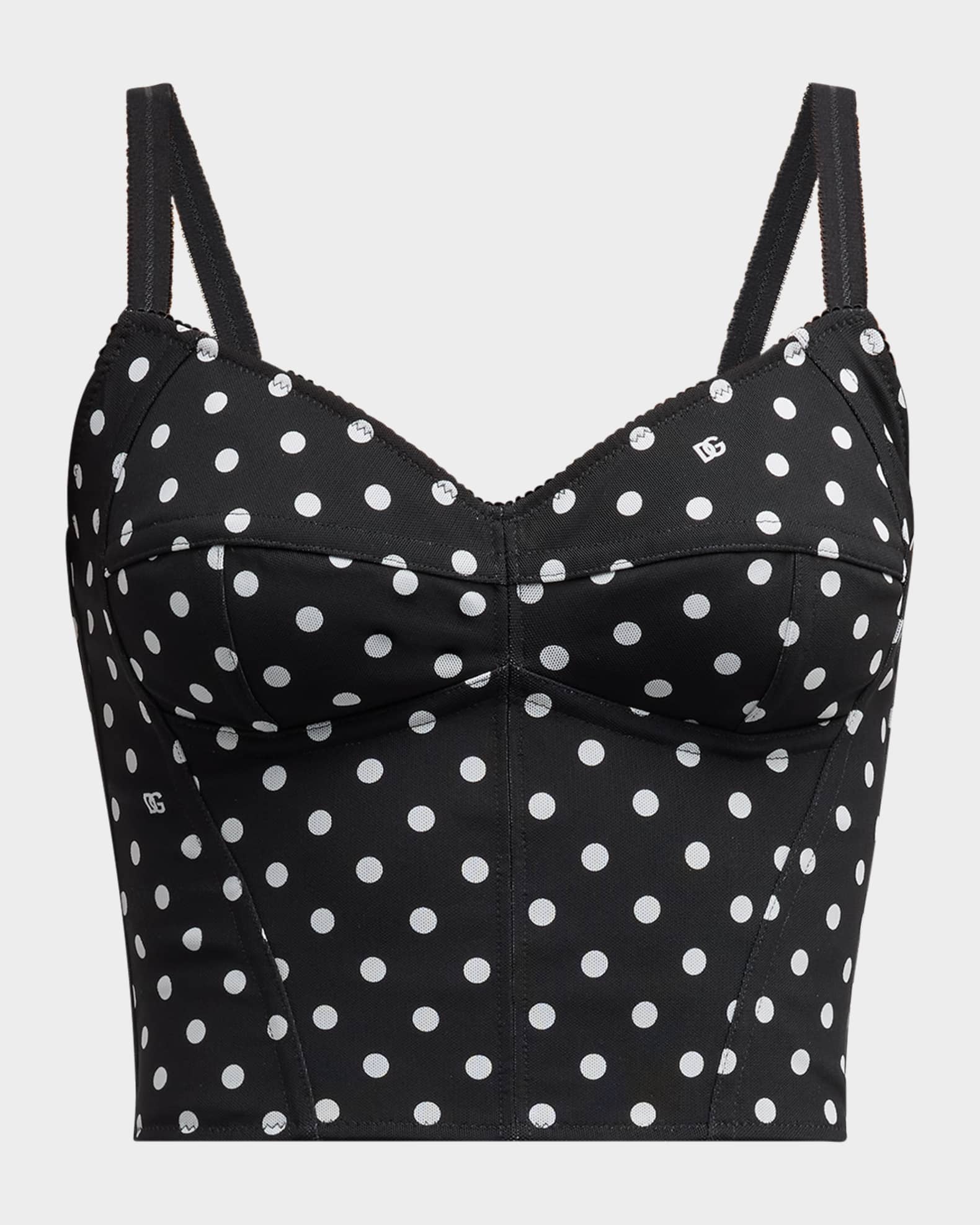 Logo Polka-Dot Print Marquisette Bustier Top 0