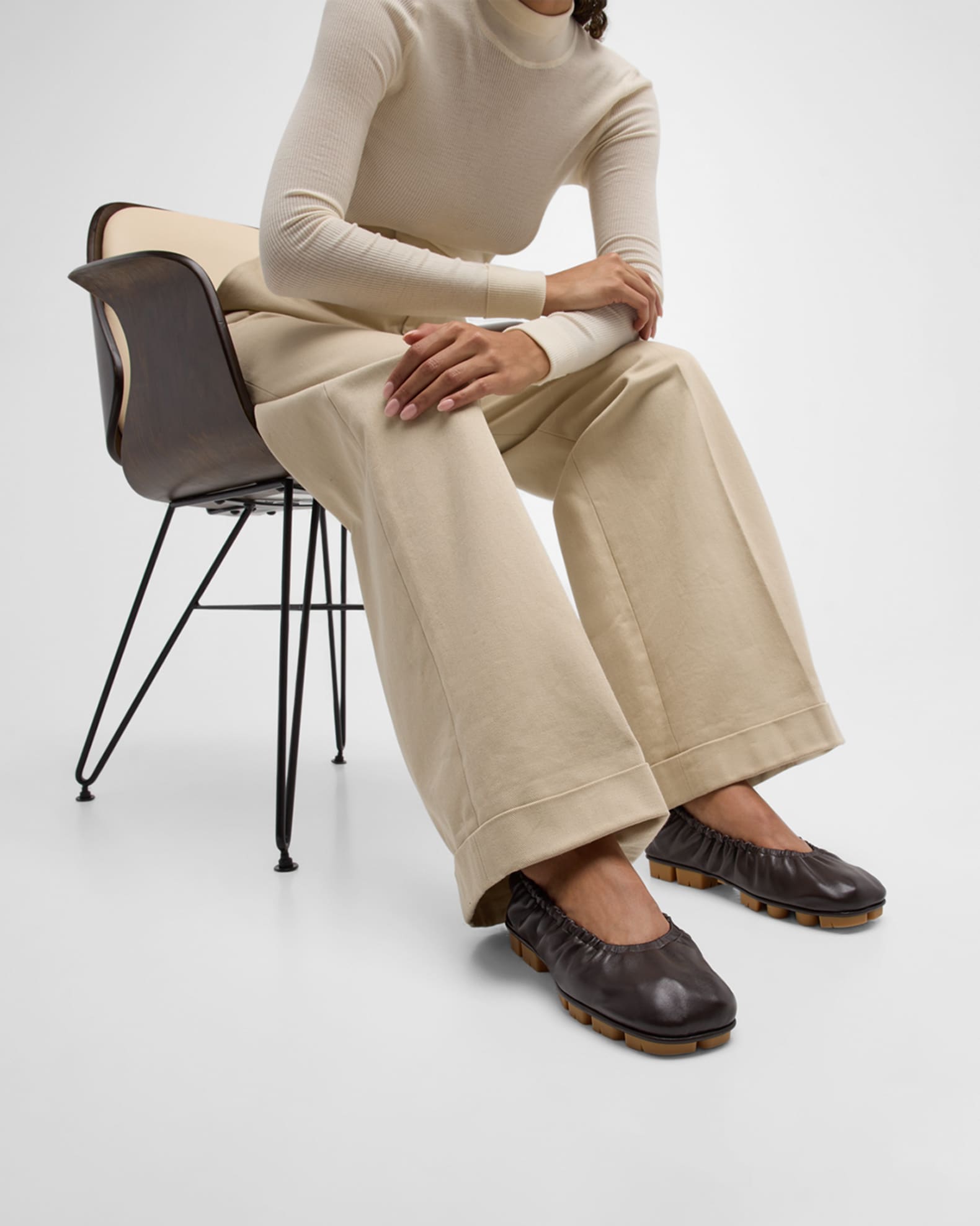 Shore Leather Elastic Ballerina Flats 1