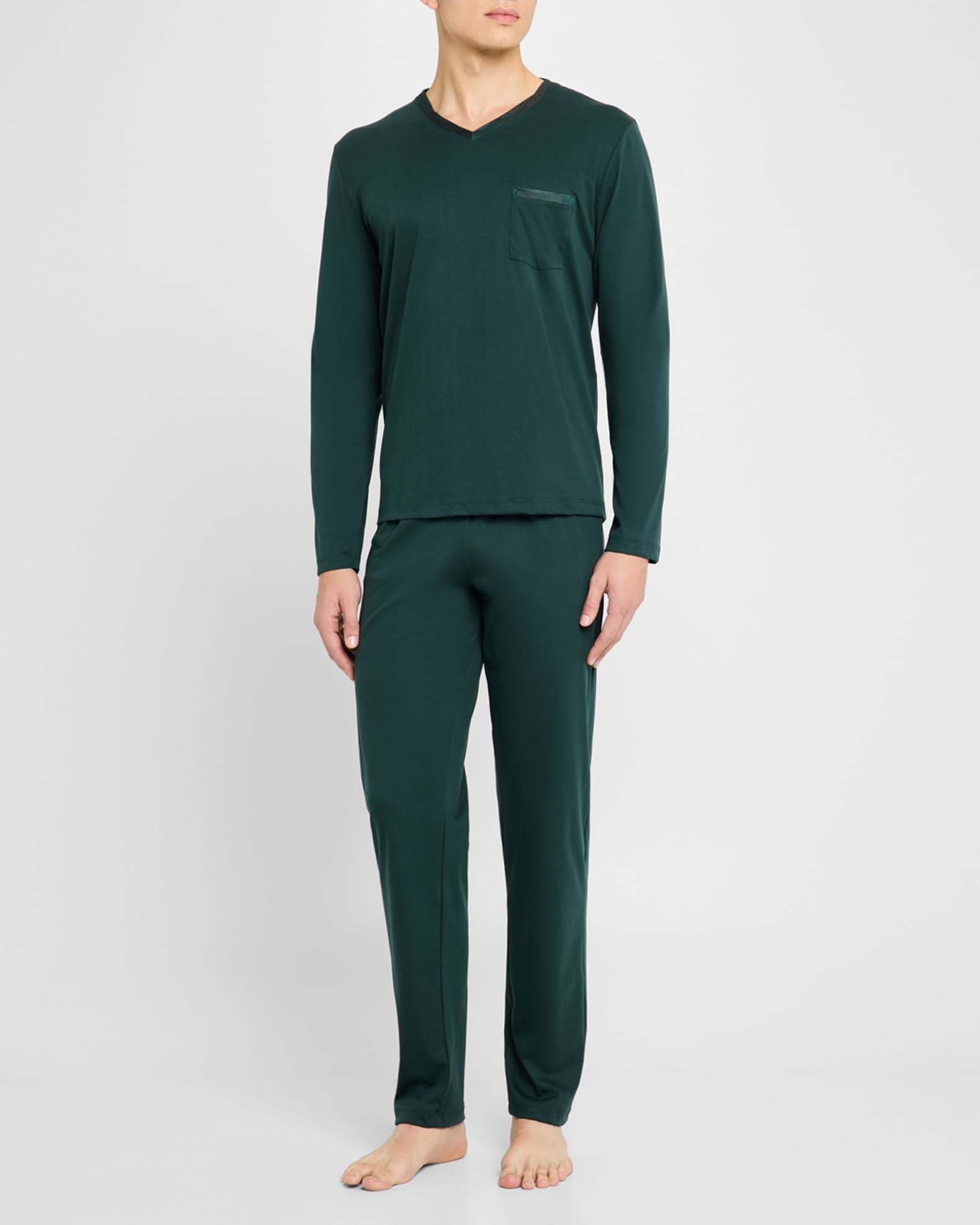 Men's Night Selection Mercerized Cotton Long Pajama Set 1