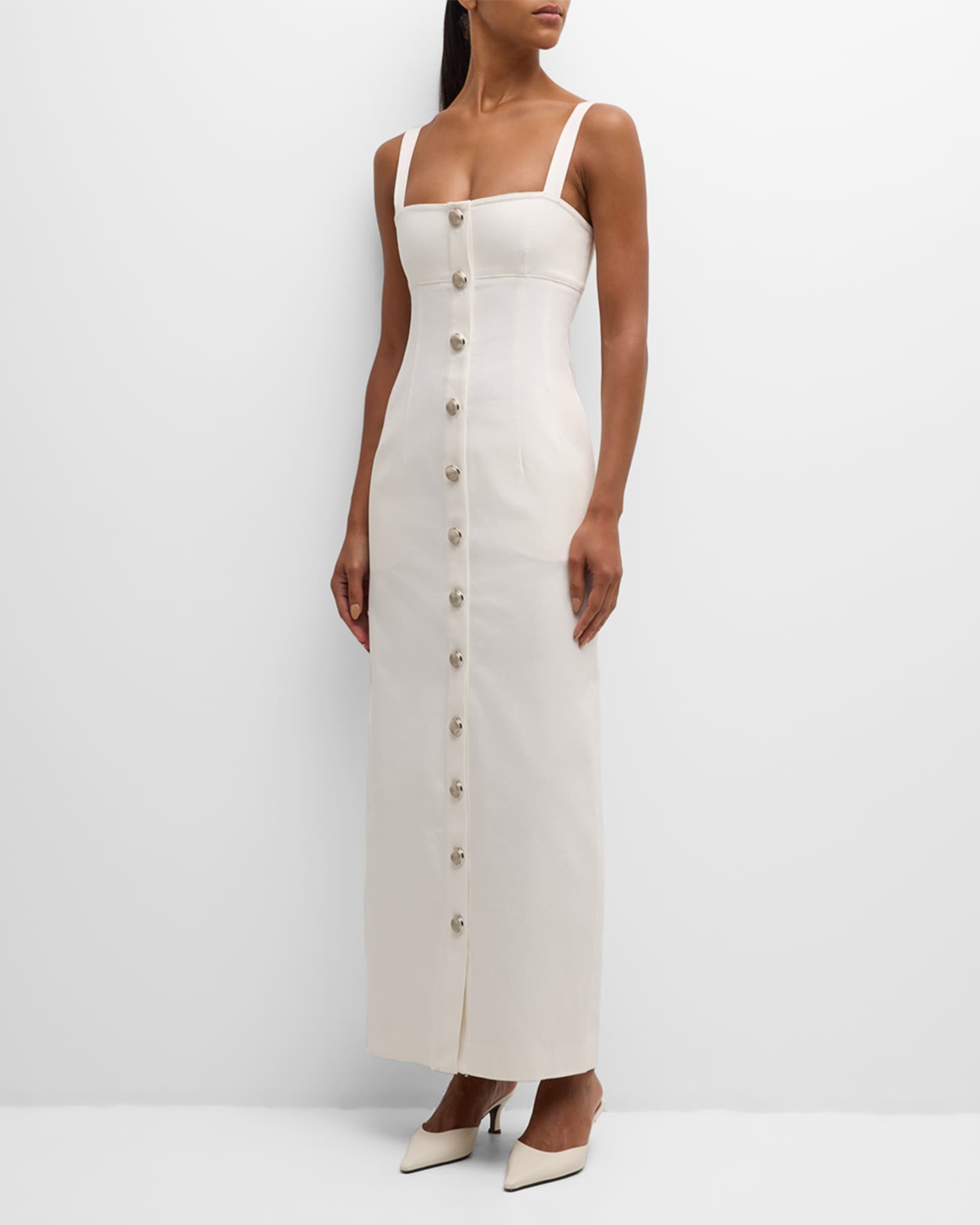 Button Front Sleeveless Denim Dress