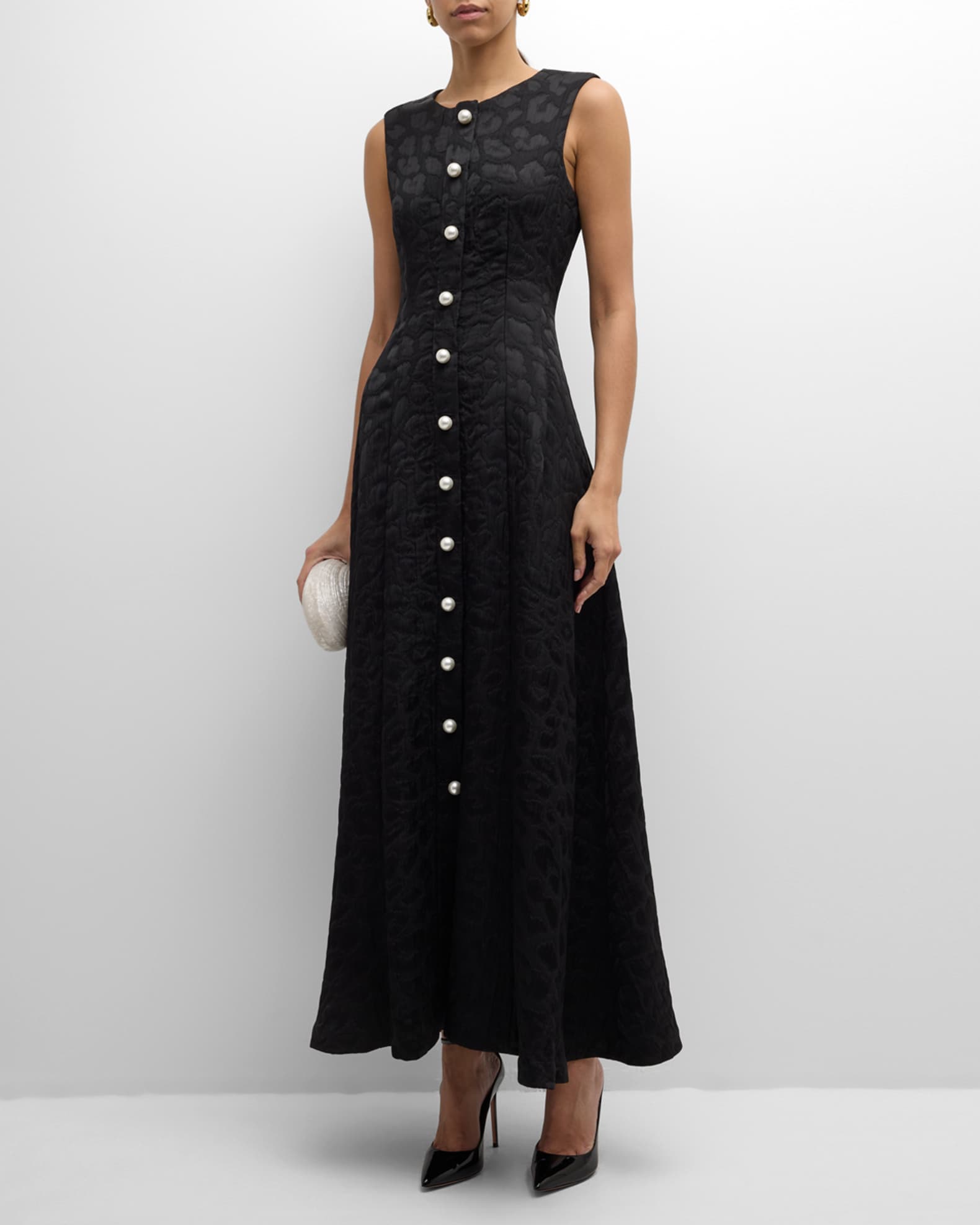 Adam Lippes Rory Panther Matelasse Button-Front Maxi Dress | Neiman Marcus