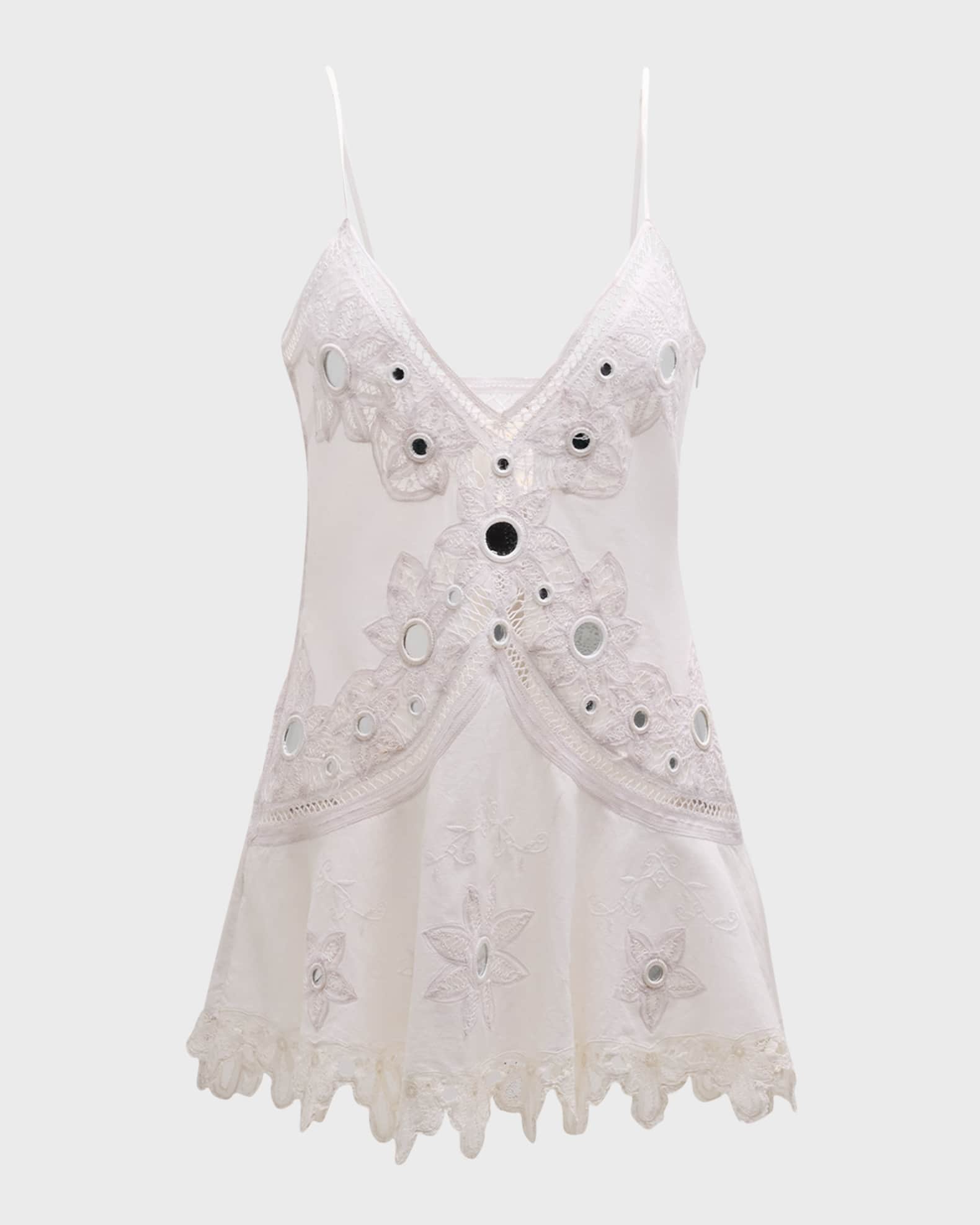 LoveShackFancy Brealynn Embellished Cotton Lace Mini Dress | Neiman Marcus