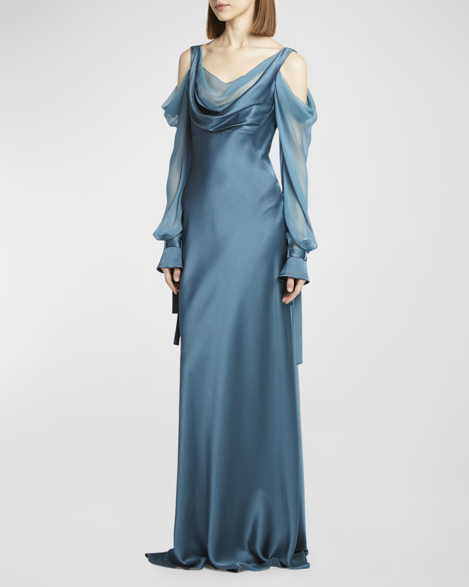 Alberta Ferretti Cold Shoulder Cowl Satin Gown Neiman Marcus