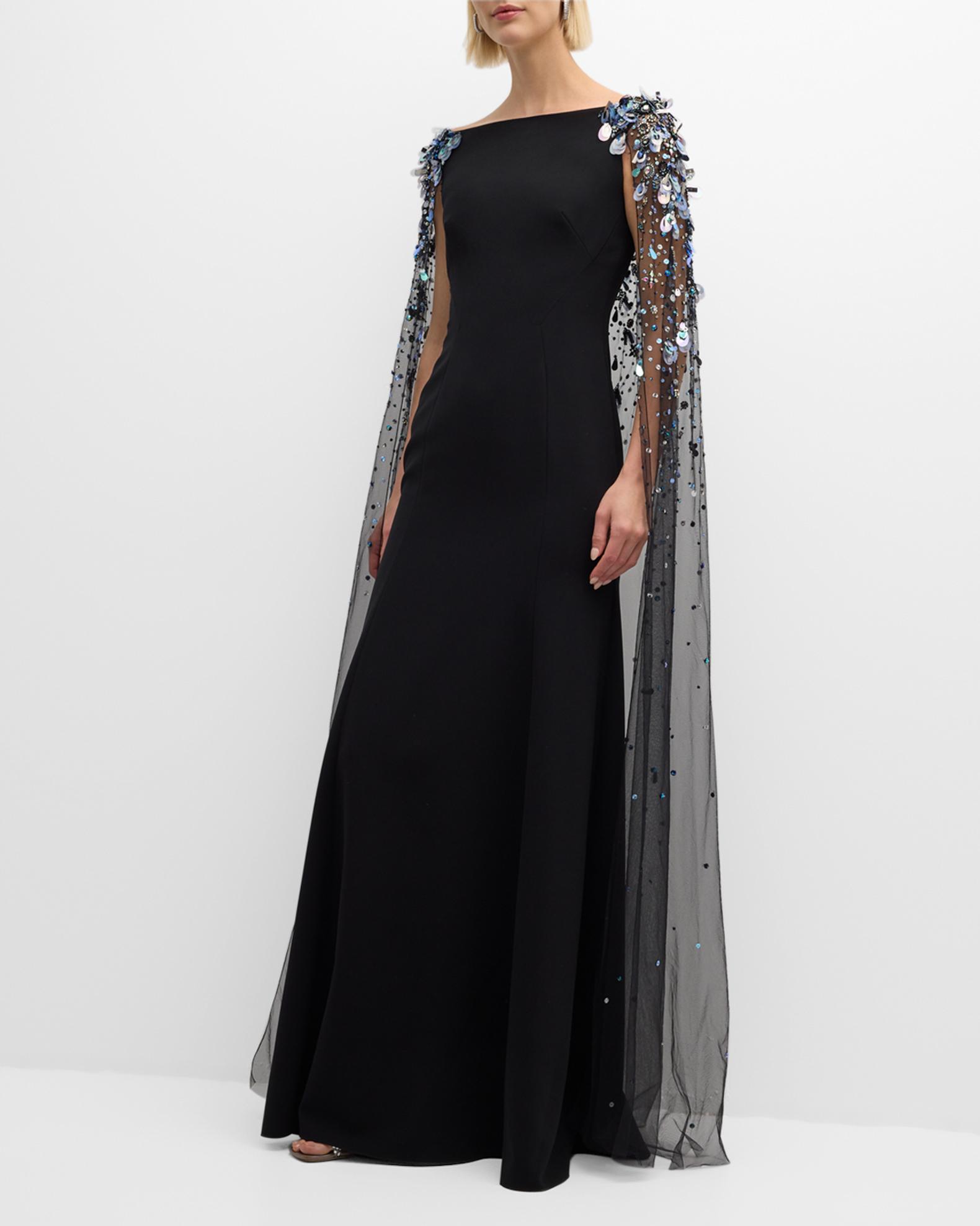 Jenny Packham Bitter Sweet Embellished Cape Gown | Neiman Marcus