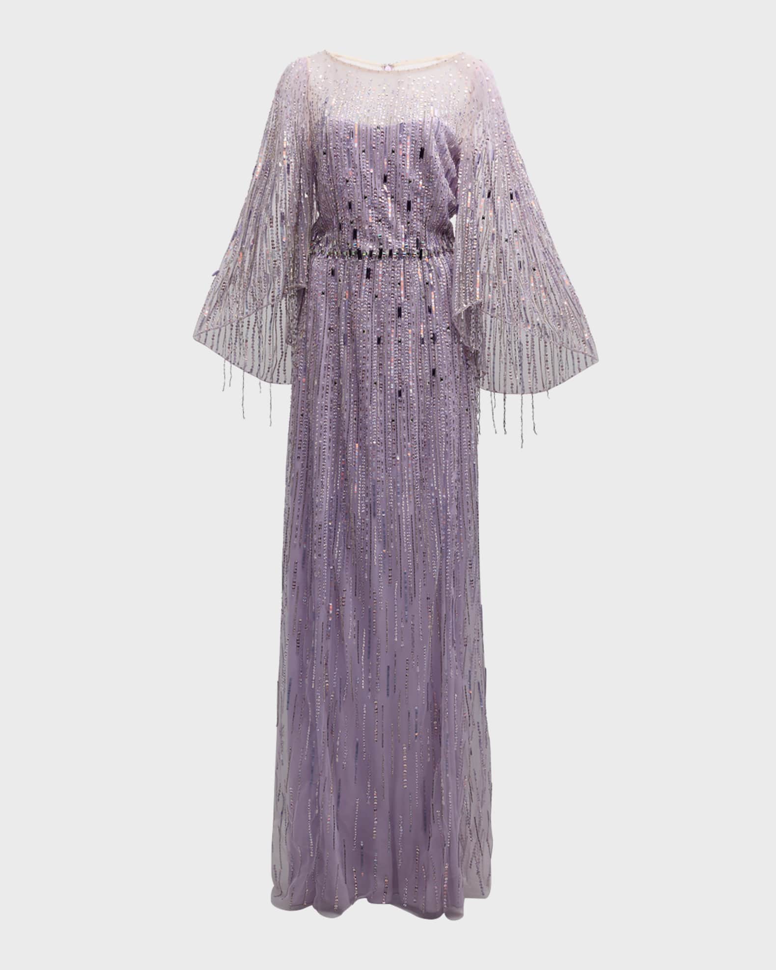 Jenny Packham Rhapsody Sequin Embellished Gown with Illusion Neckline