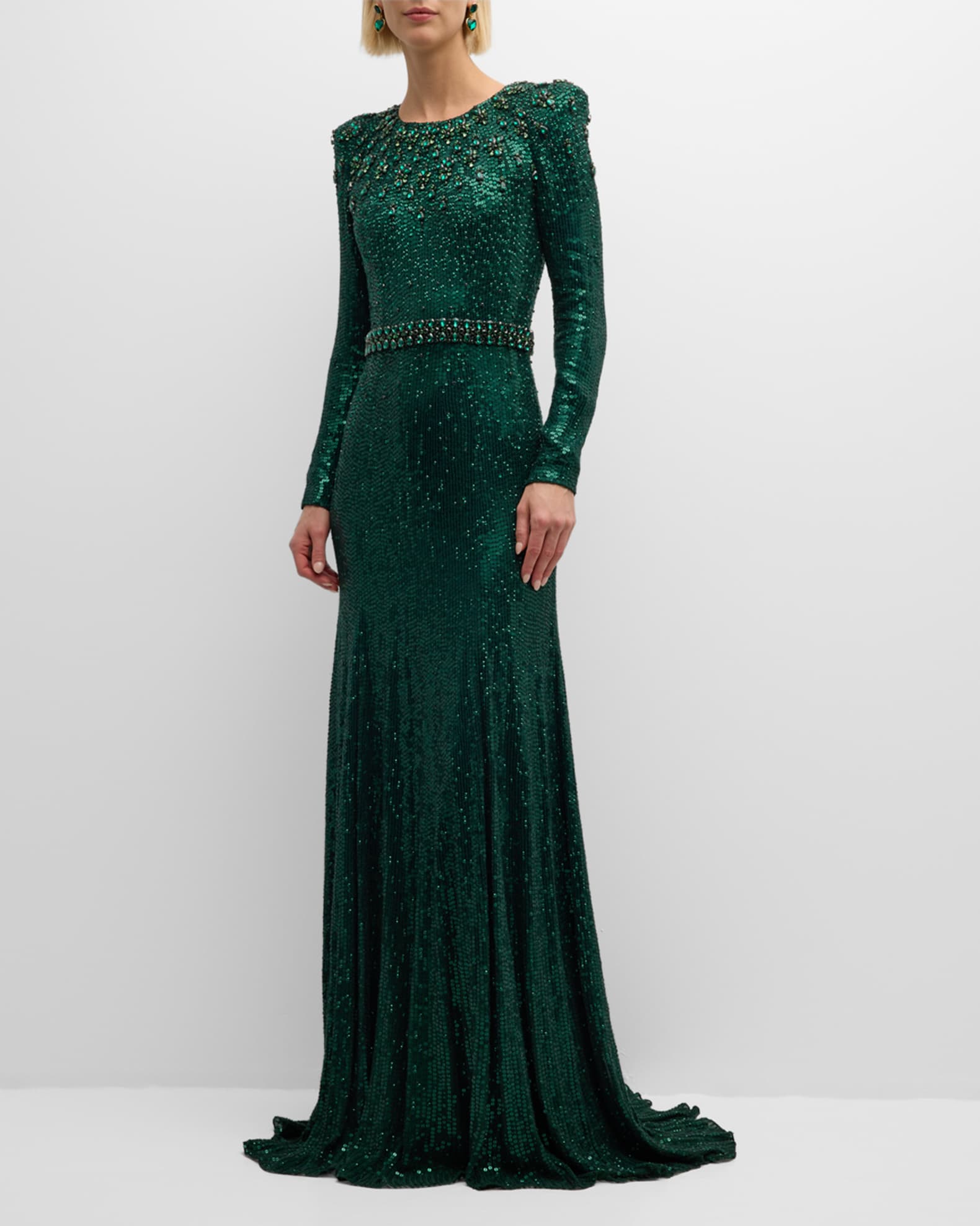 Jenny Packham Georgia Sequin Gown with Crystal Embellishments Neiman Marcus