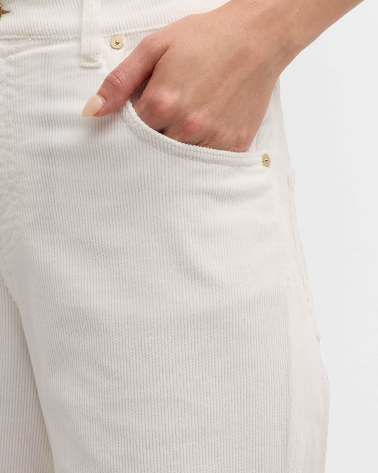 Elleven Women's White Solid Wide Leg High Rise Corduroy Palazzo