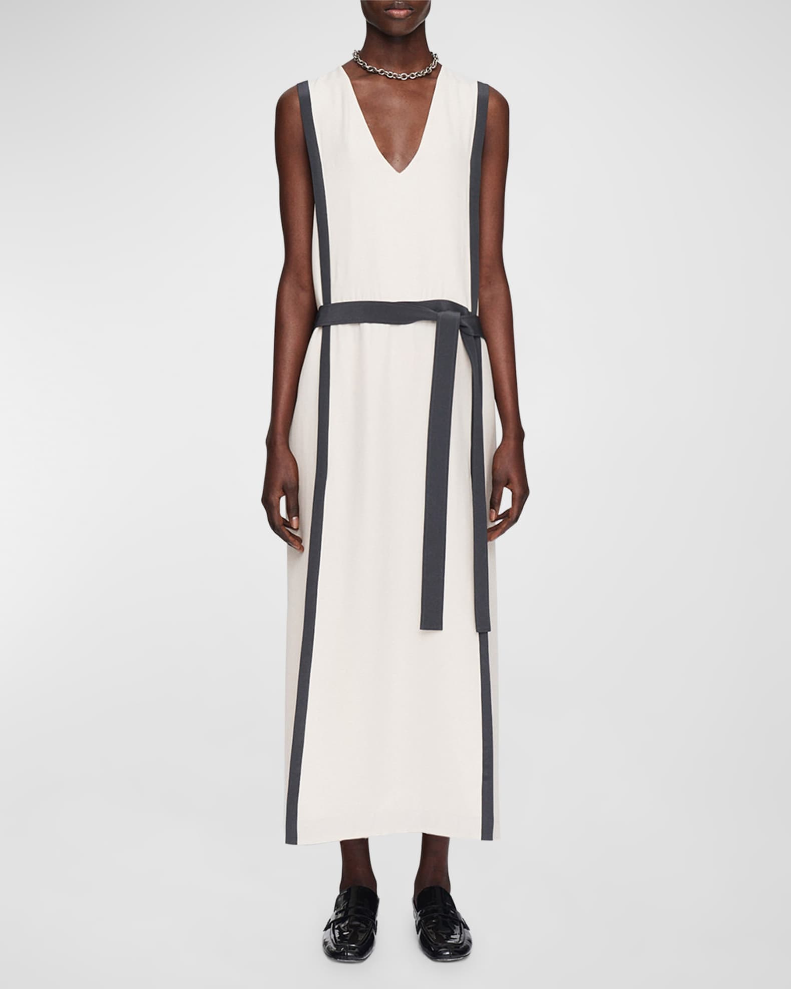 Muguet Contrast-Trim Silk Crepe Midi Dress 1