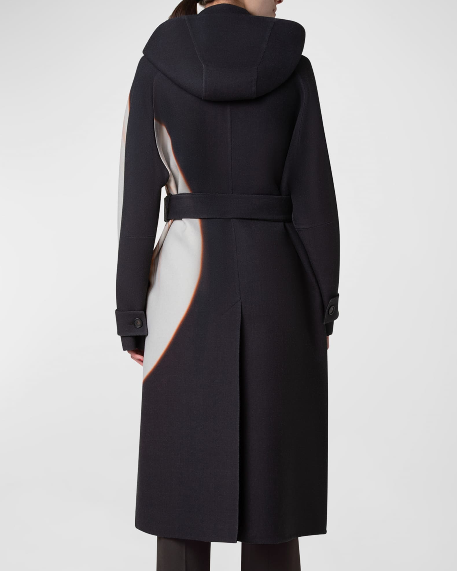 Akris ZENO Loop Print Belted Wool Hooded Coat with Detachable Vest Mocca Greige Women s 12 Coats Jackets Outerwear Wool Coats