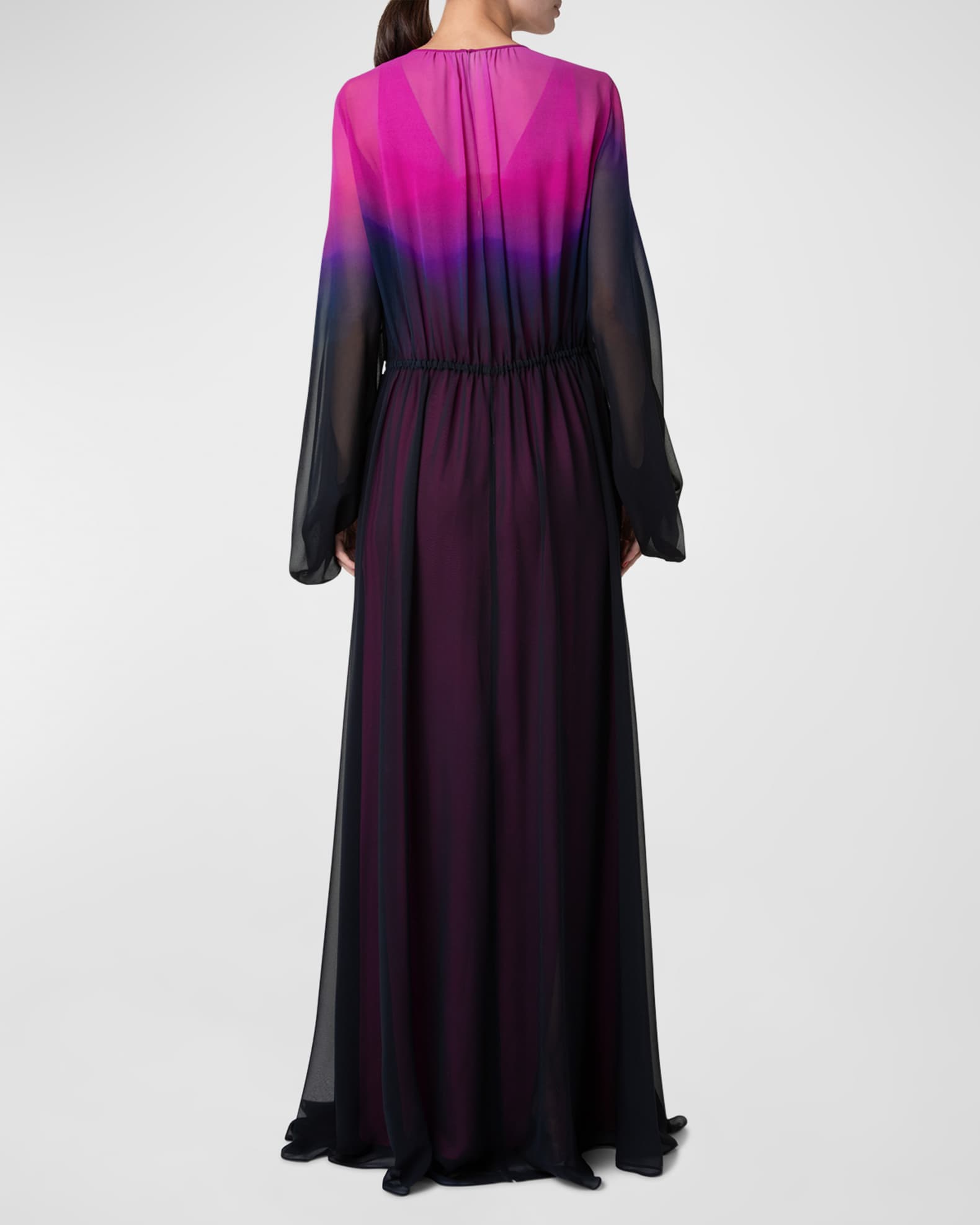 Long Sleeve Sheer Silk Georgette Gown