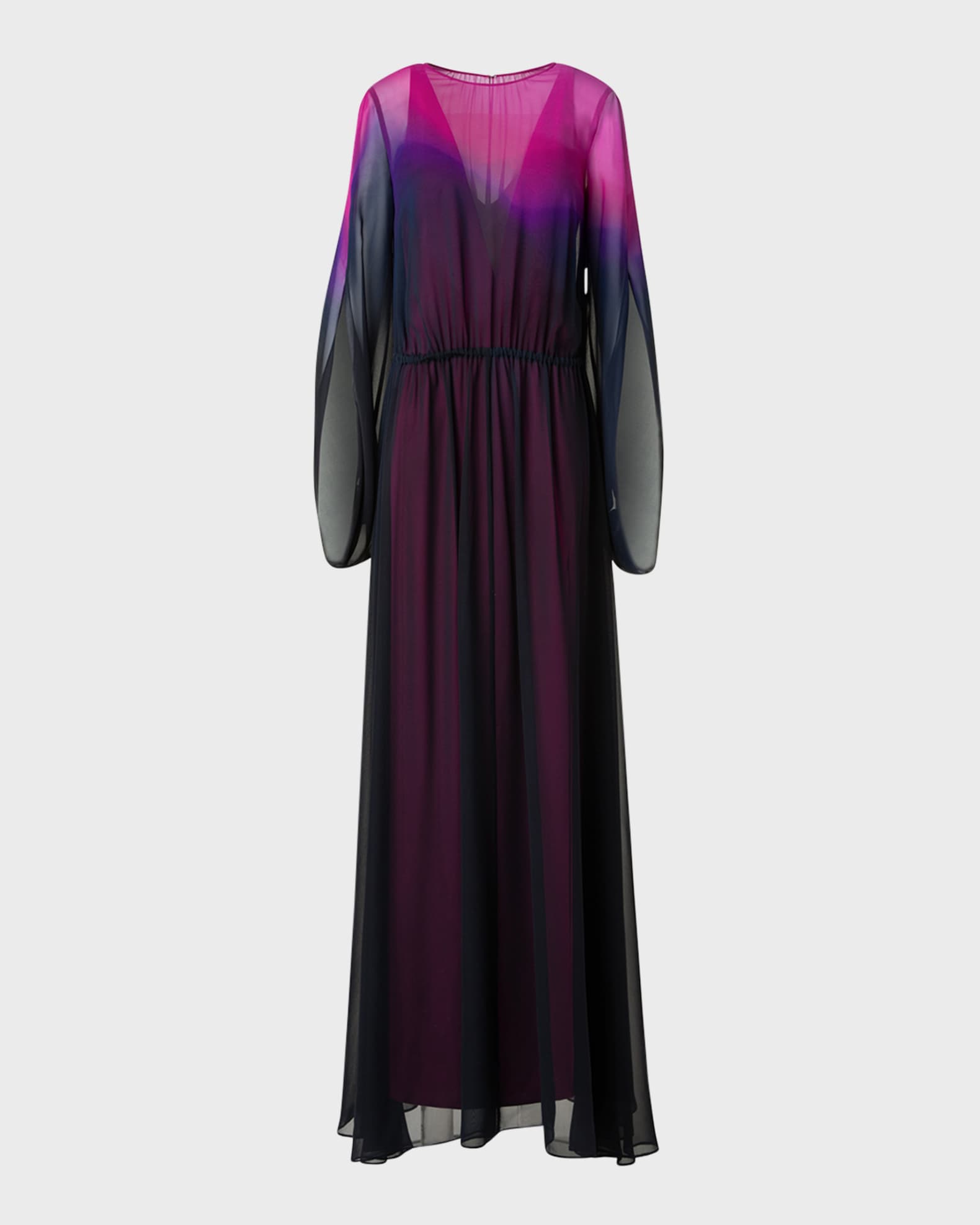 Long-Sleeve Sheer Silk Georgette Gown 0