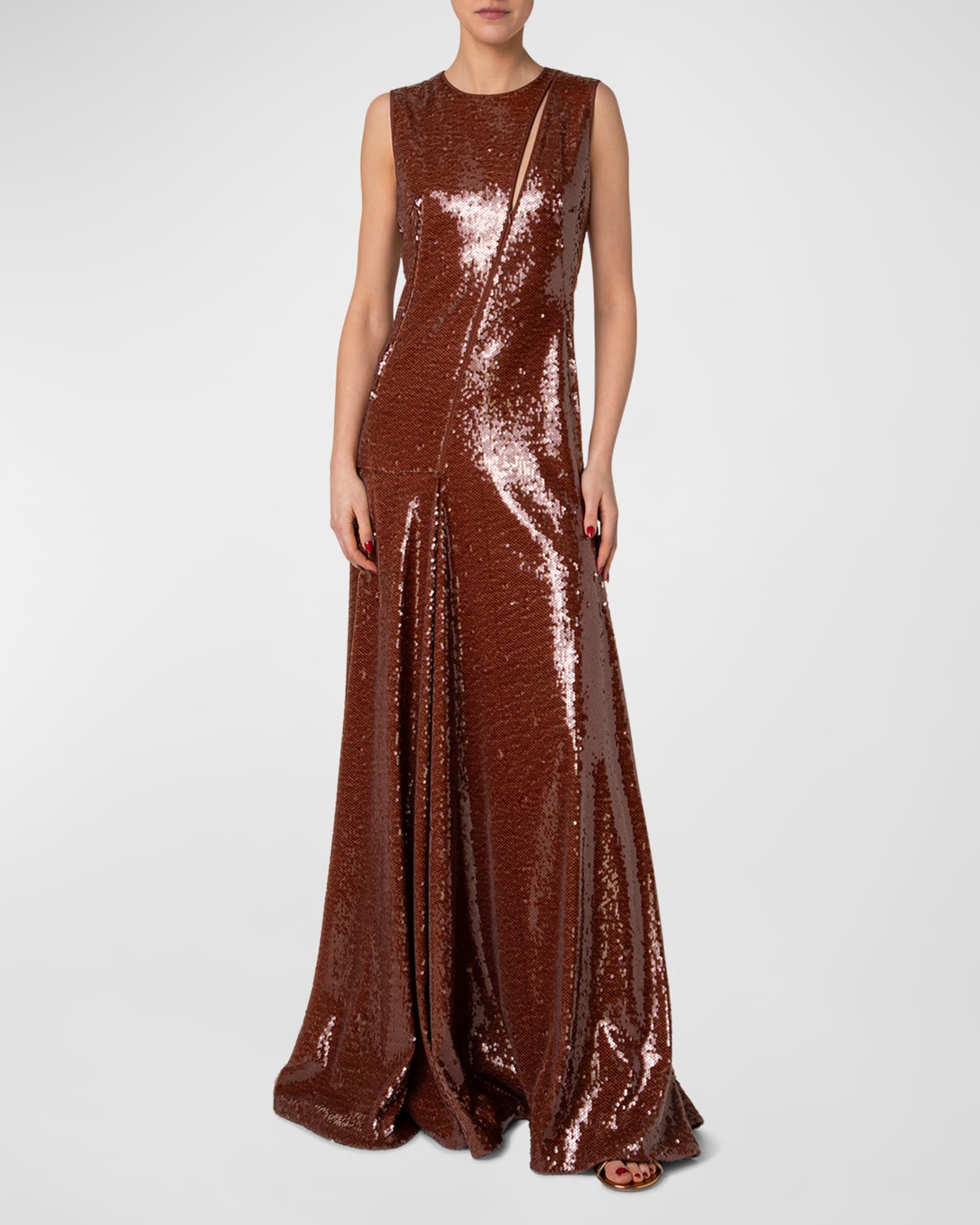 Sequined Slash-Cutout Sleeveless Gown 1
