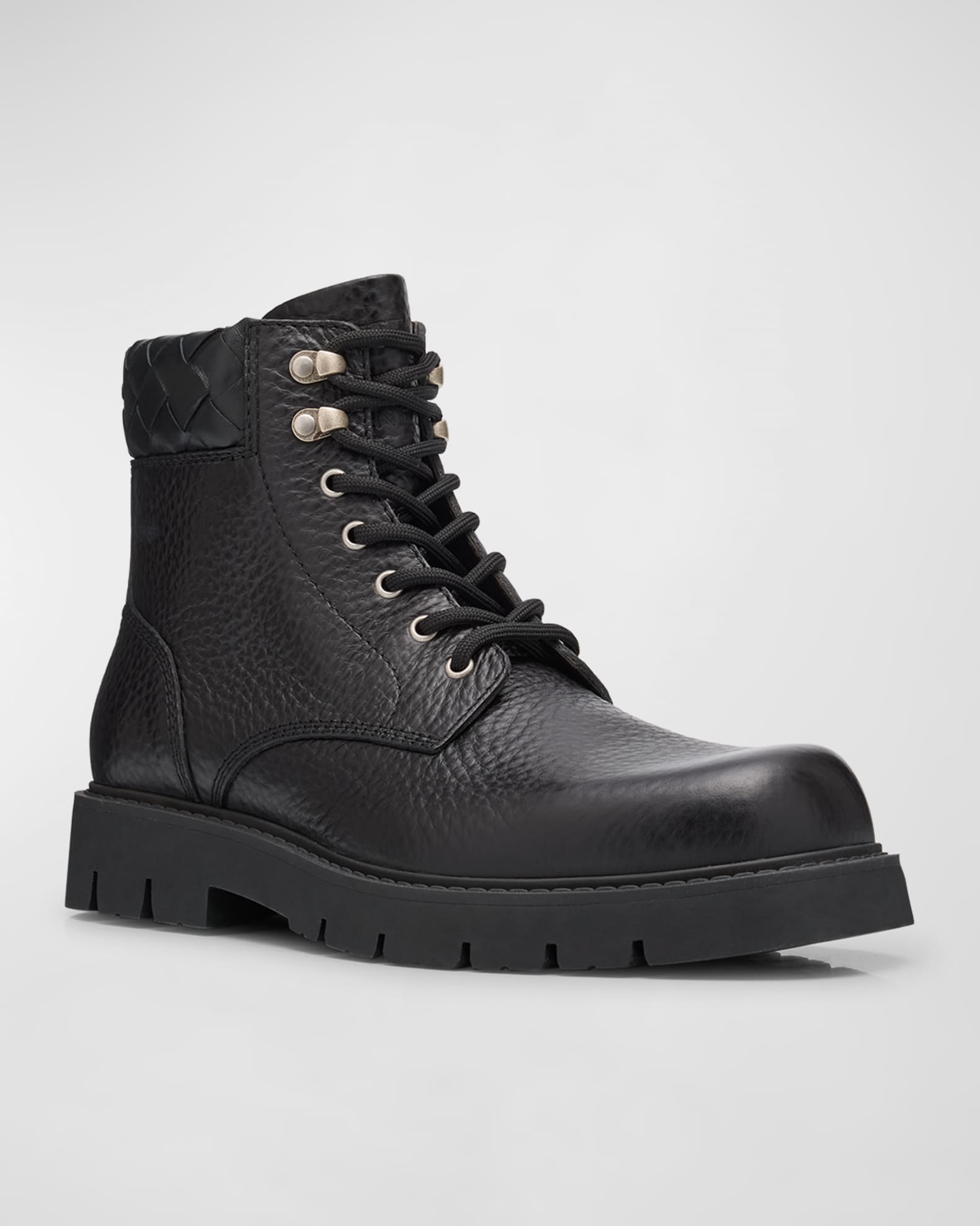 Bottega Veneta Men's Haddock Leather Lace-Up Ankle Boots