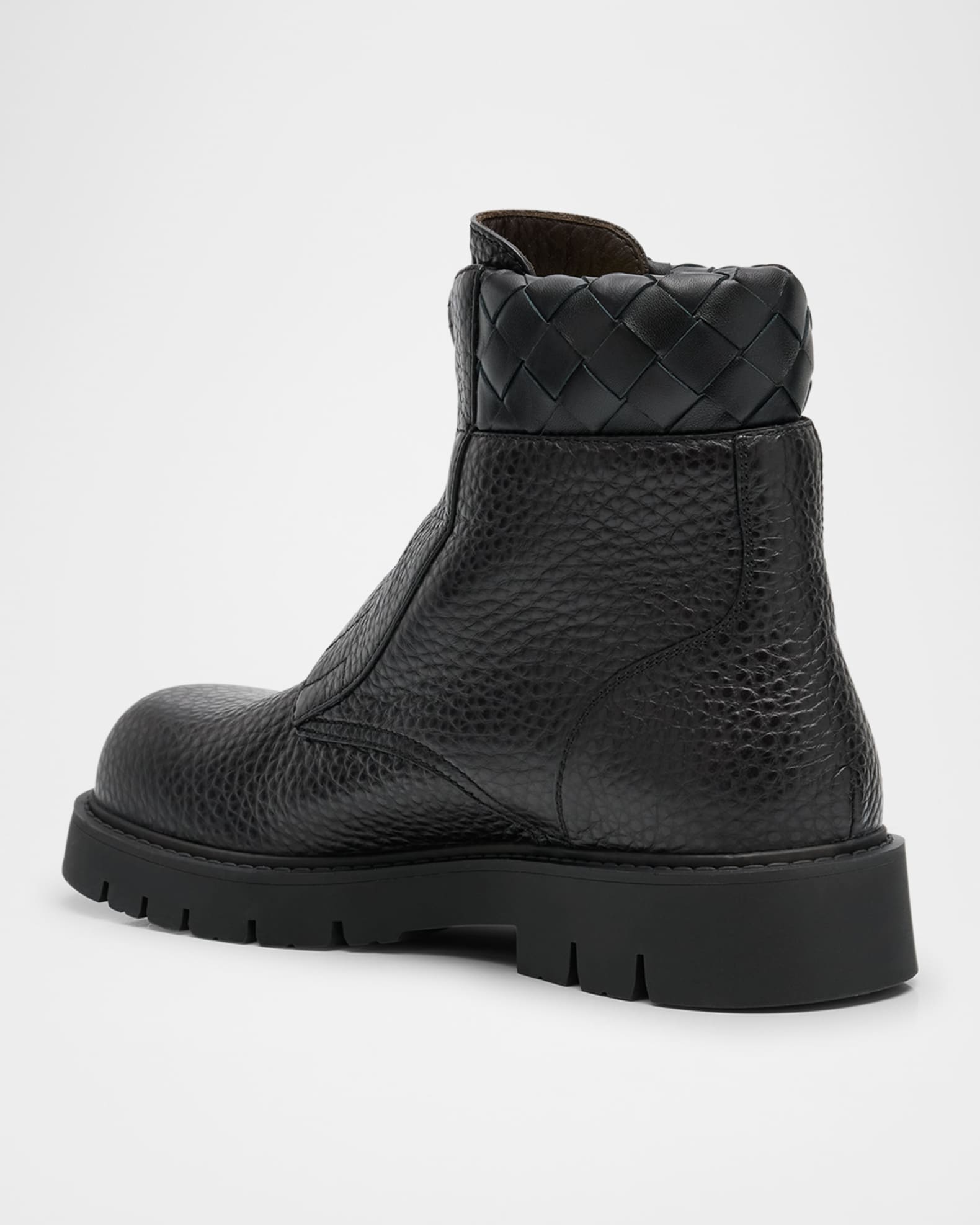 Bottega Veneta Men's Haddock Grained Leather Zipped Ankle Boots
