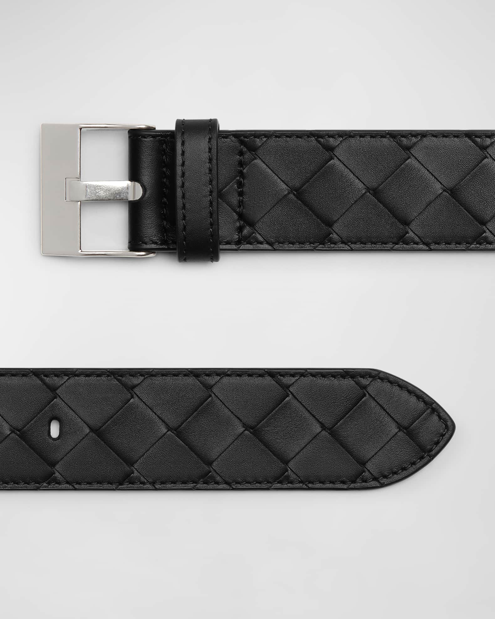Bottega Veneta Men's Watch-Buckle Intrecciato Leather Belt | Neiman Marcus