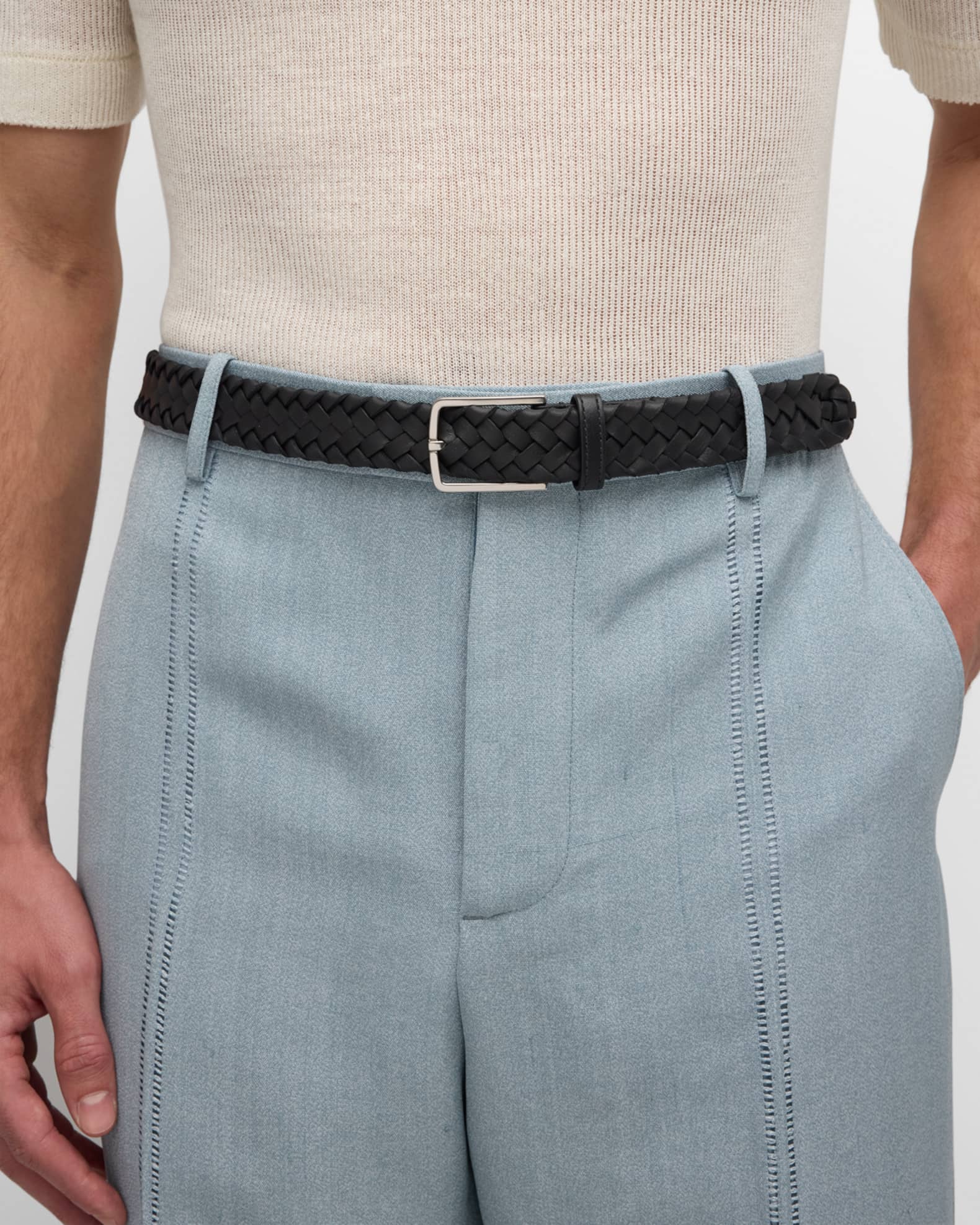 Men's Intreccio-Buckle Napa Leather Belt 1
