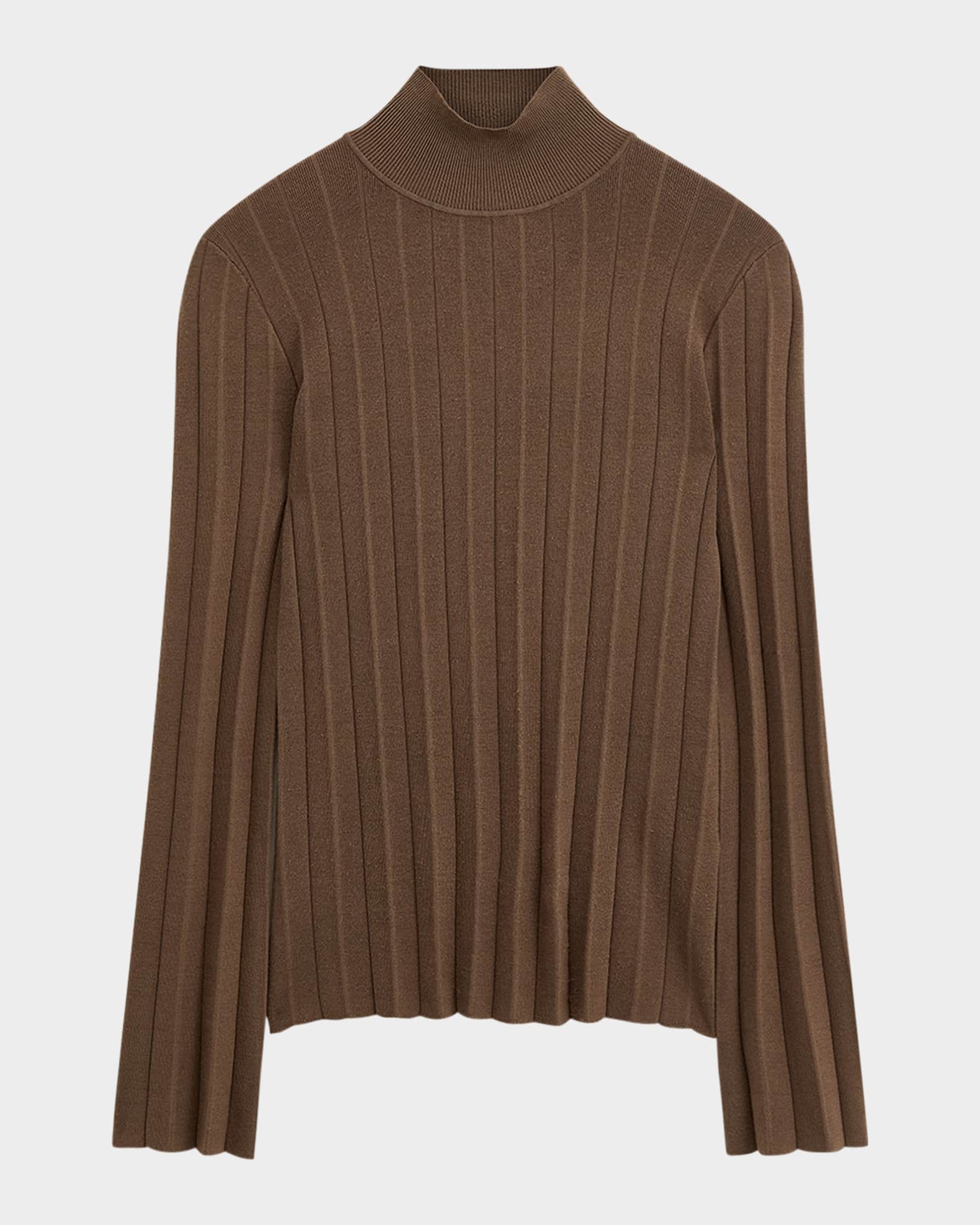Mock-Neck Silk Stretch Plisse Sweater 0